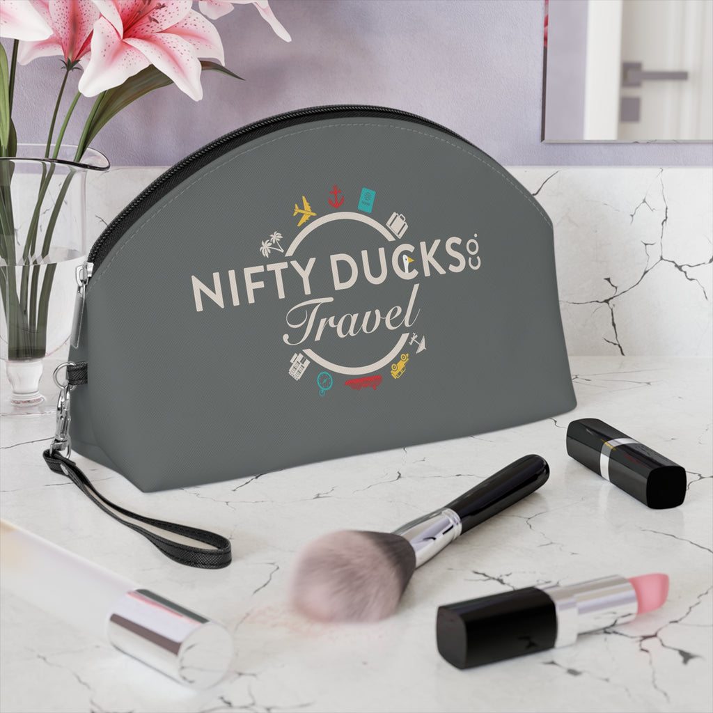 Nifty Ducks Travel Logo - Makeup Bag - Fun & Functional Travel Accessory - Dark Gray