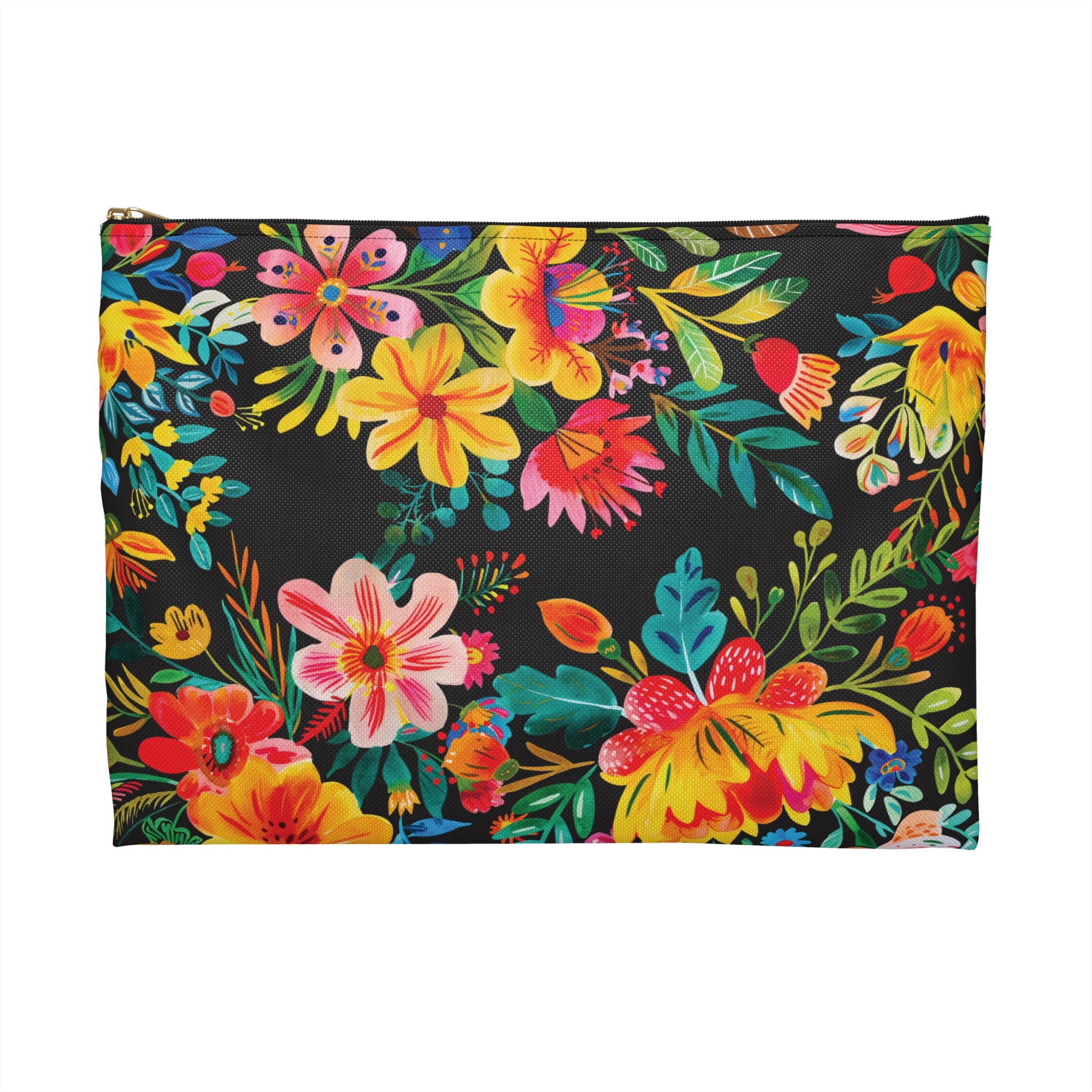Bright Watercolor Flowers Accessory Pouch - Perfect for Adventurers & Travelers - Black