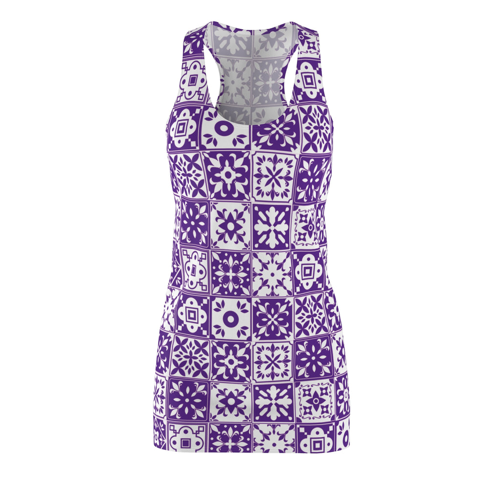Mediterraneo Mosaic - Purple - Big Print -  Racerback Dress for Summer Fun, Beach Wear, Vacation Style, Party Outfit, Ladies Sundress