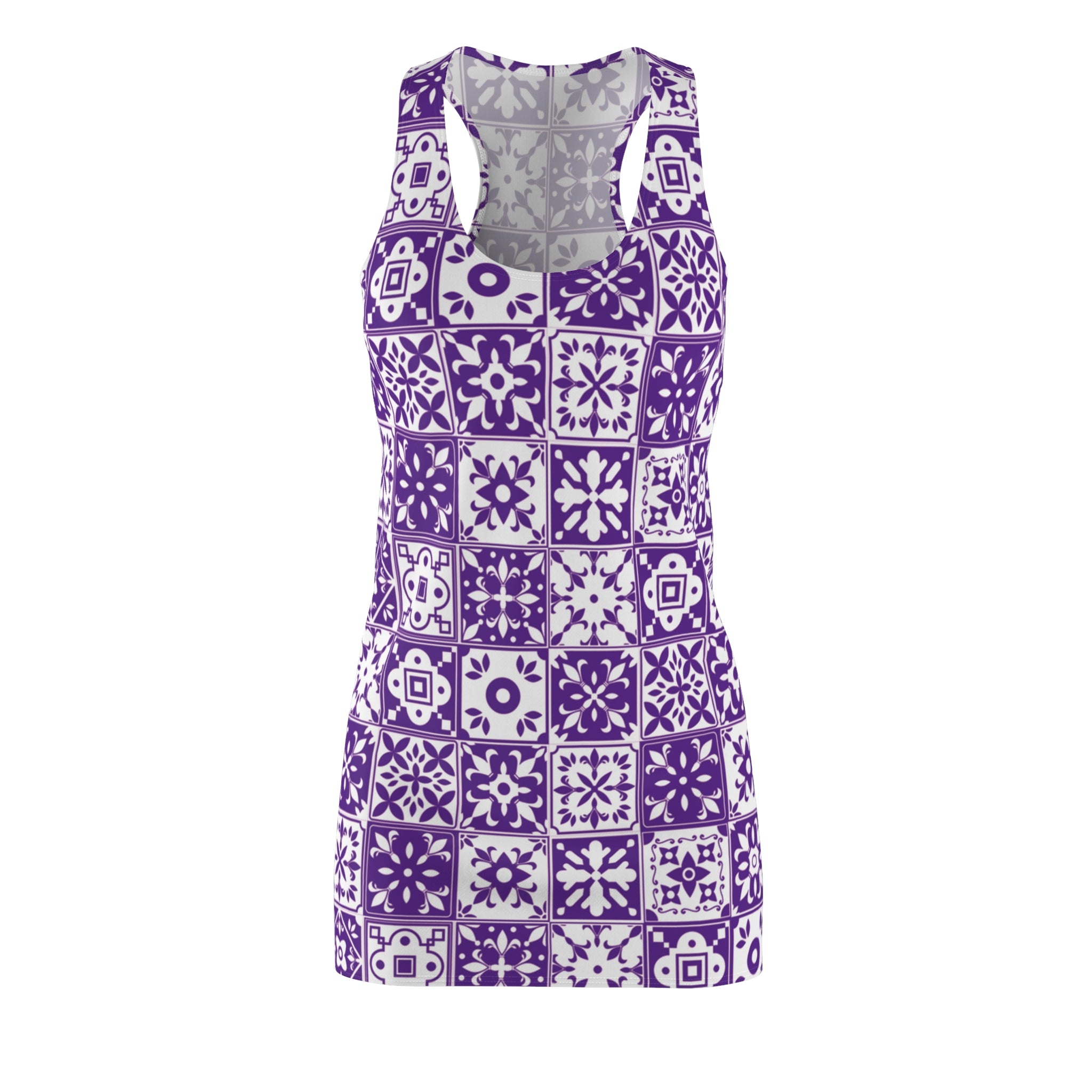 Mediterraneo Mosaic - Purple - Big Print -  Racerback Dress for Summer Fun, Beach Wear, Vacation Style, Party Outfit, Ladies Sundress