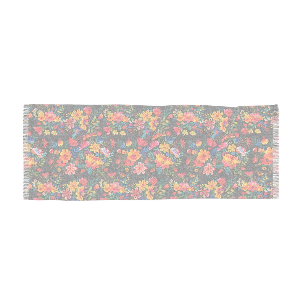 Bright Watercolor Flowers - BIG print - Black - Scarf - Lightweight Shawl, Perfect for Outdoor Events, Mothers Day Gift