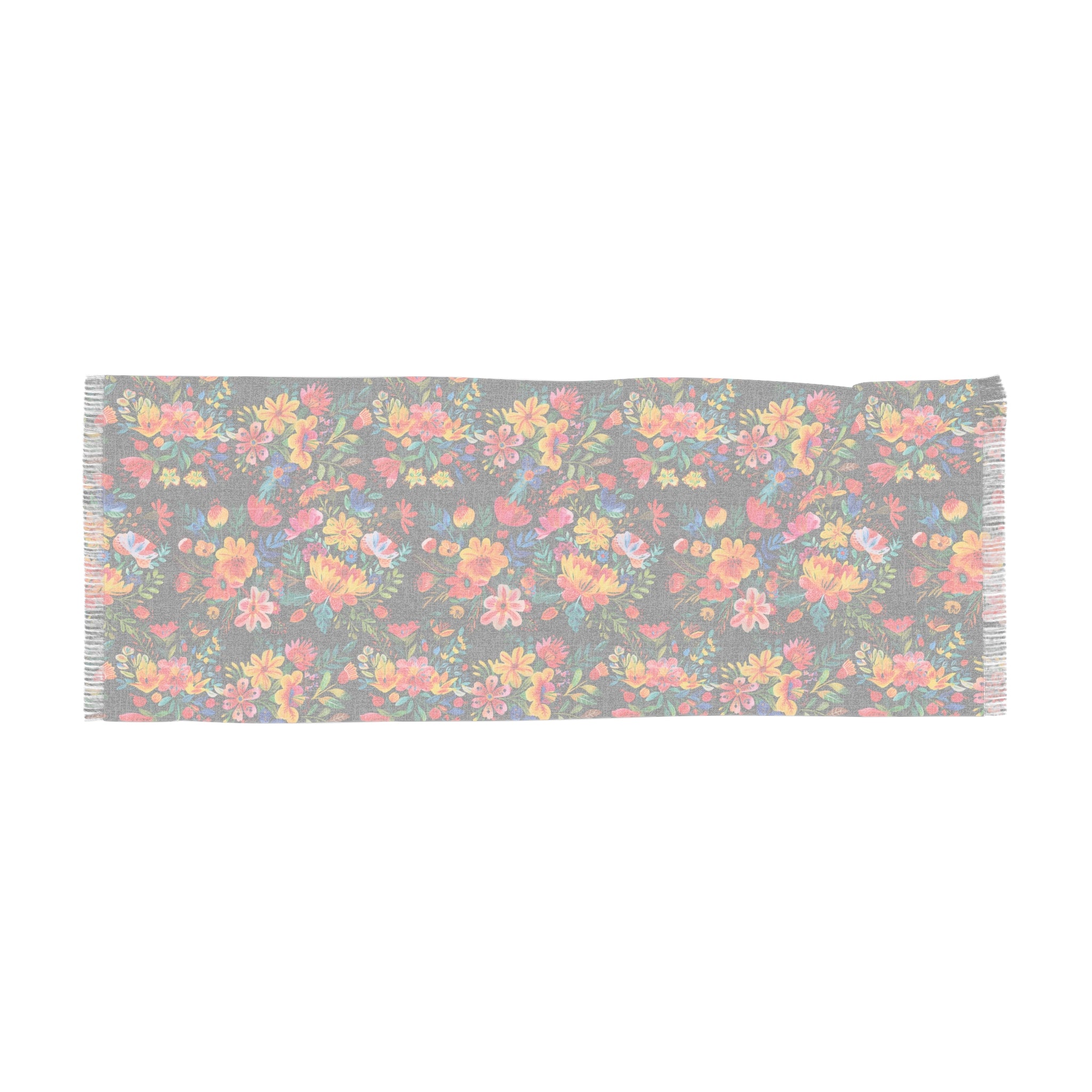 Bright Watercolor Flowers - BIG print - Black - Scarf - Lightweight Shawl, Perfect for Outdoor Events, Mothers Day Gift