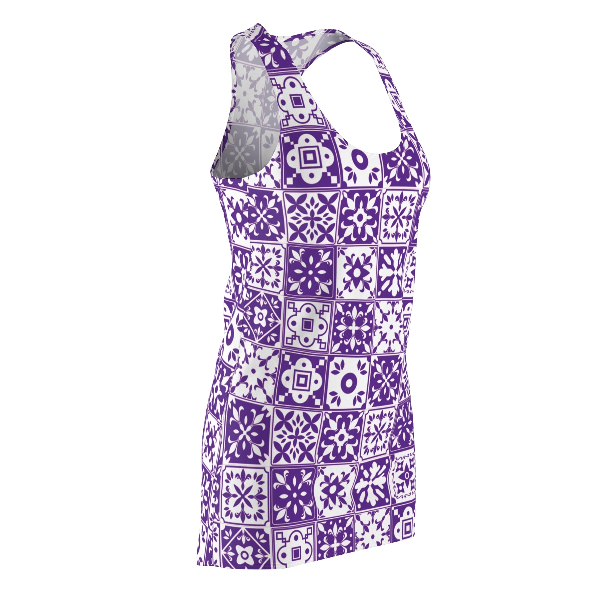 Mediterraneo Mosaic - Purple - Big Print -  Racerback Dress for Summer Fun, Beach Wear, Vacation Style, Party Outfit, Ladies Sundress