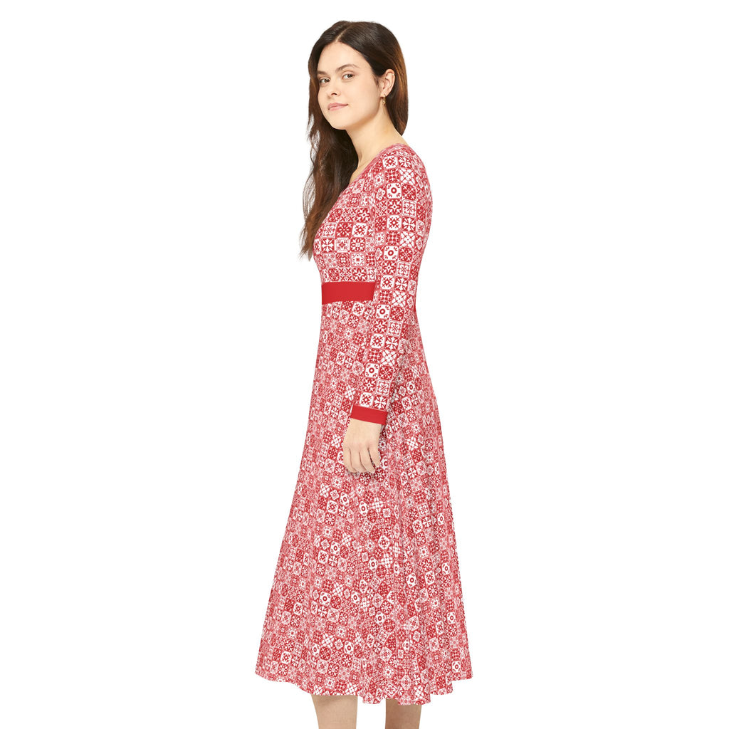Elegant Women's Long Sleeve Dance Dress - Mediterraneo Mosaic - Red
