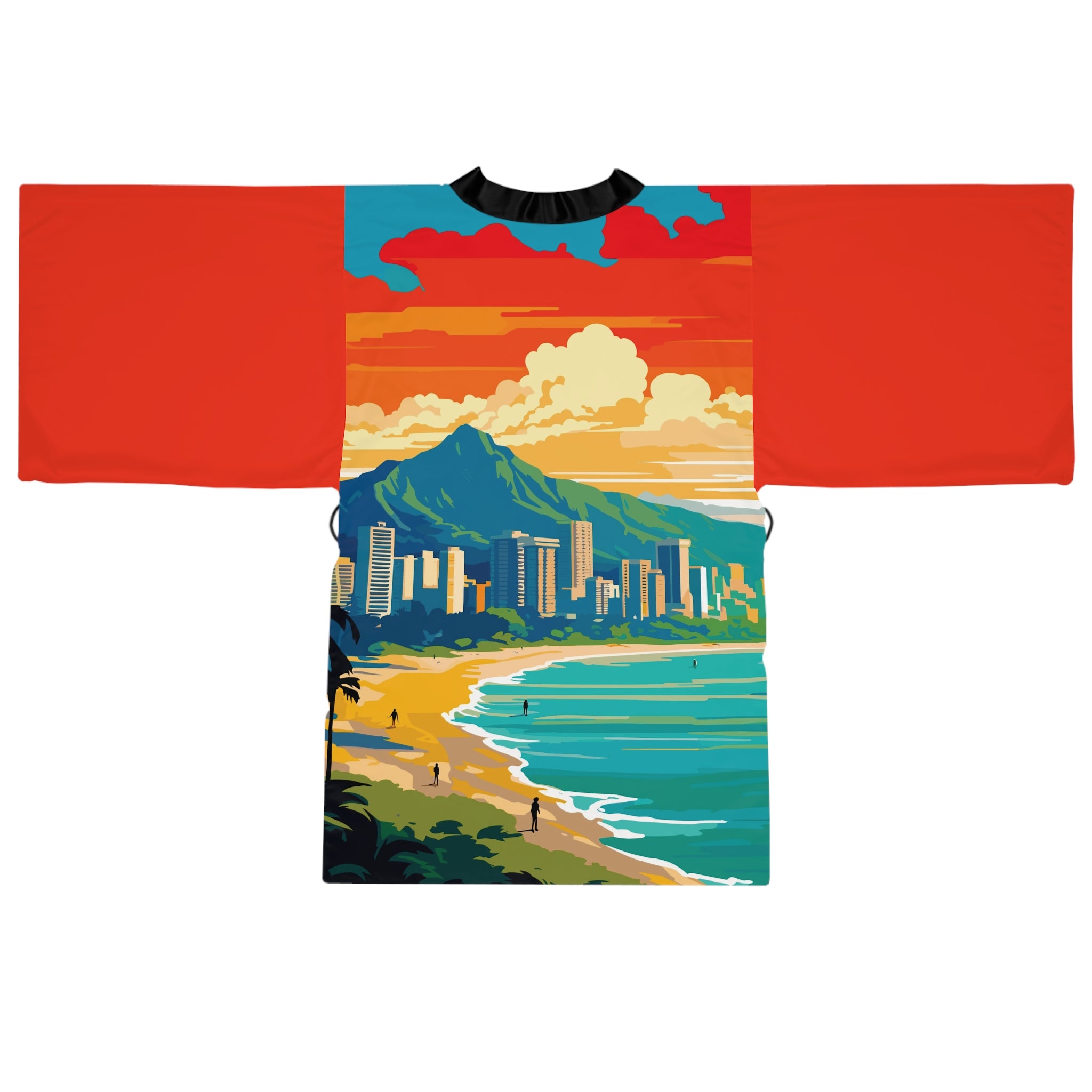 Cities and Landmarks - Honolulu - Hawaii - Long Sleeve Kimono Robe - Chic Loungewear, Spa Outfit, Gift for Her, Inner Peace, Home Comfort