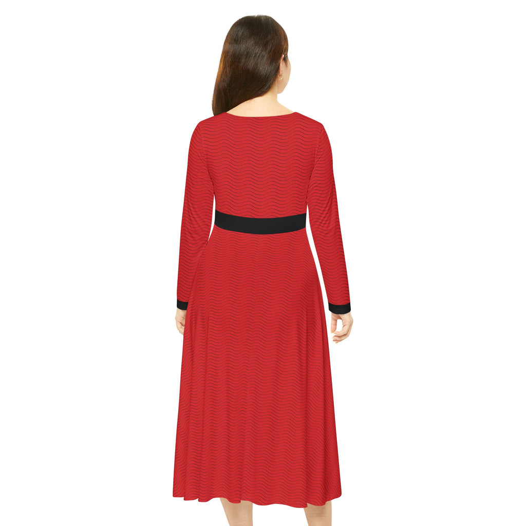 Elegant Women's Long Sleeve Dance Dress - Scarlet Waves - Scarlet