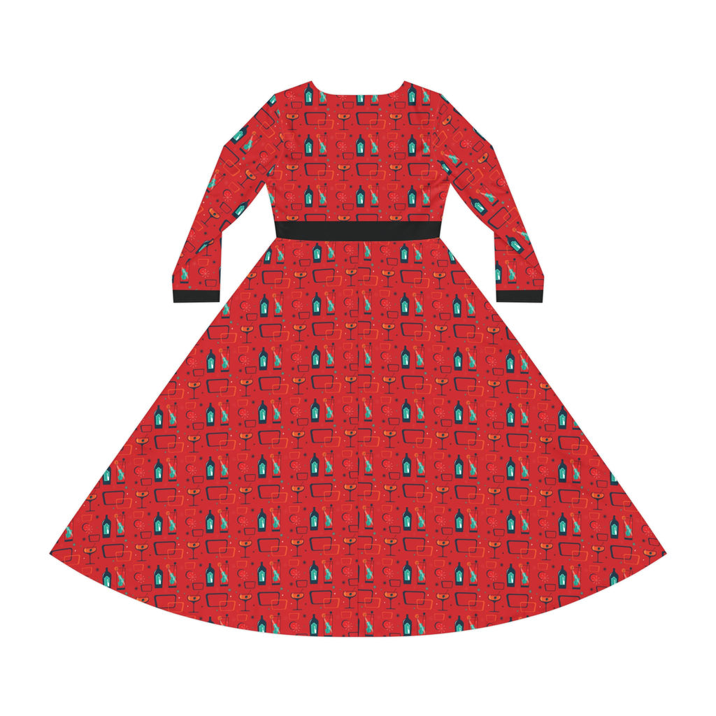 Elegant Women's Long Sleeve Dance Dress - Cocktail Time - Scarlet