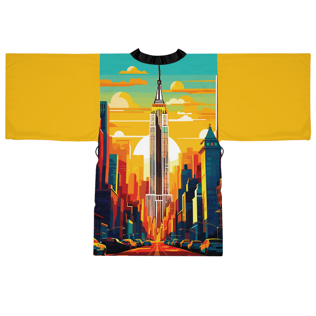 Cities and Landmarks - New York City - Long Sleeve Kimono Robe - Chic Loungewear, Spa Outfit, Gift for Her, Inner Peace, Home Comfort