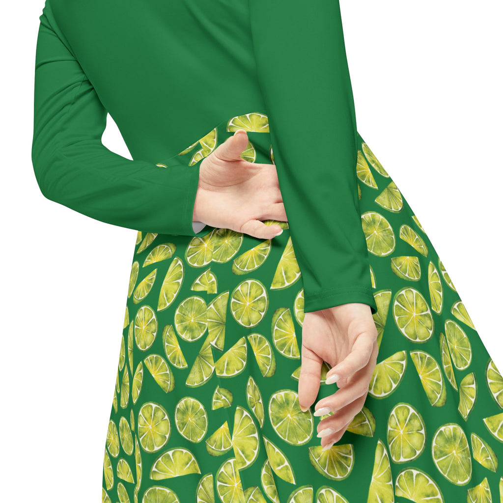Zest Coast Vibes - Elegant Women's Long Sleeve Dance Dress - Green