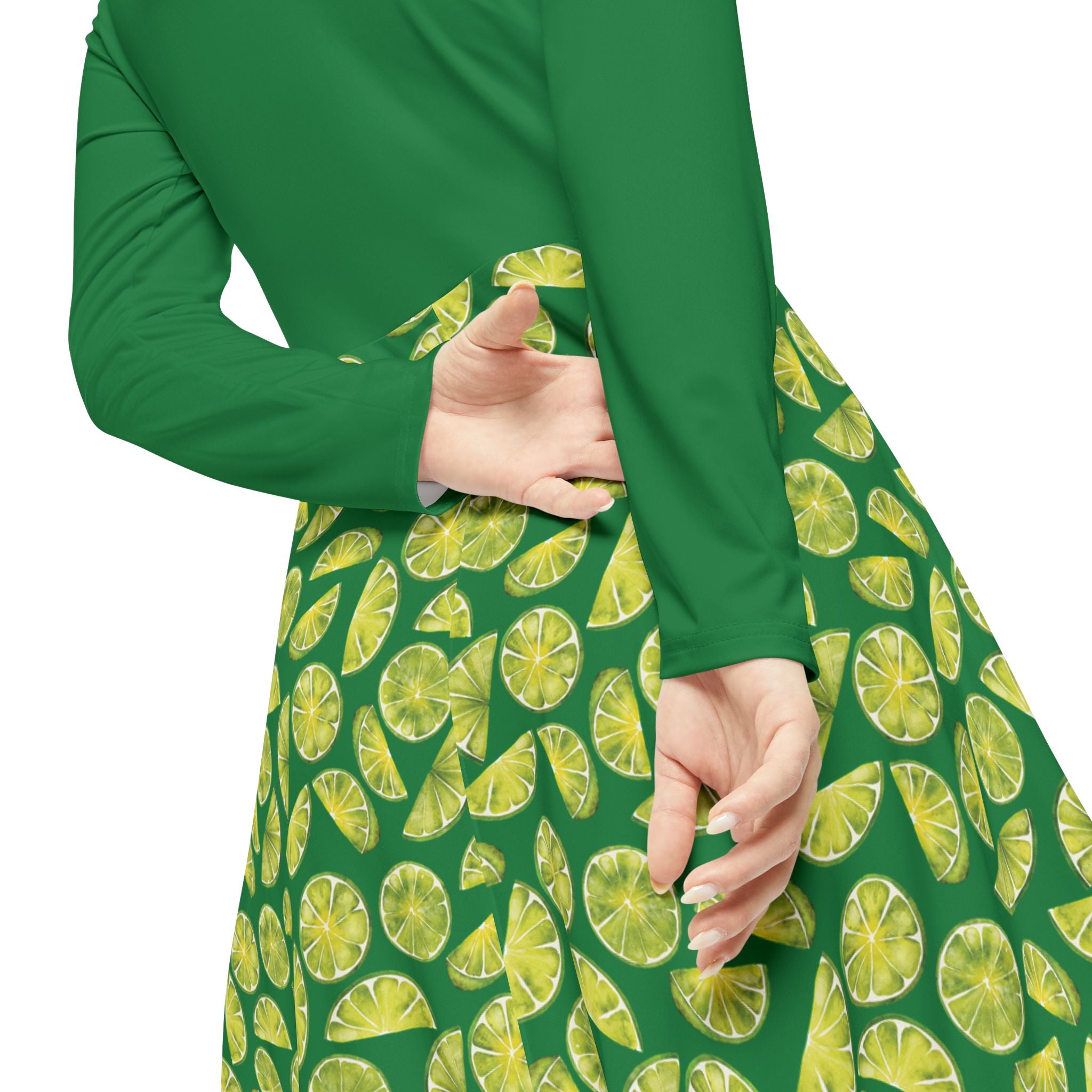 Zest Coast Vibes - Elegant Women's Long Sleeve Dance Dress - Green