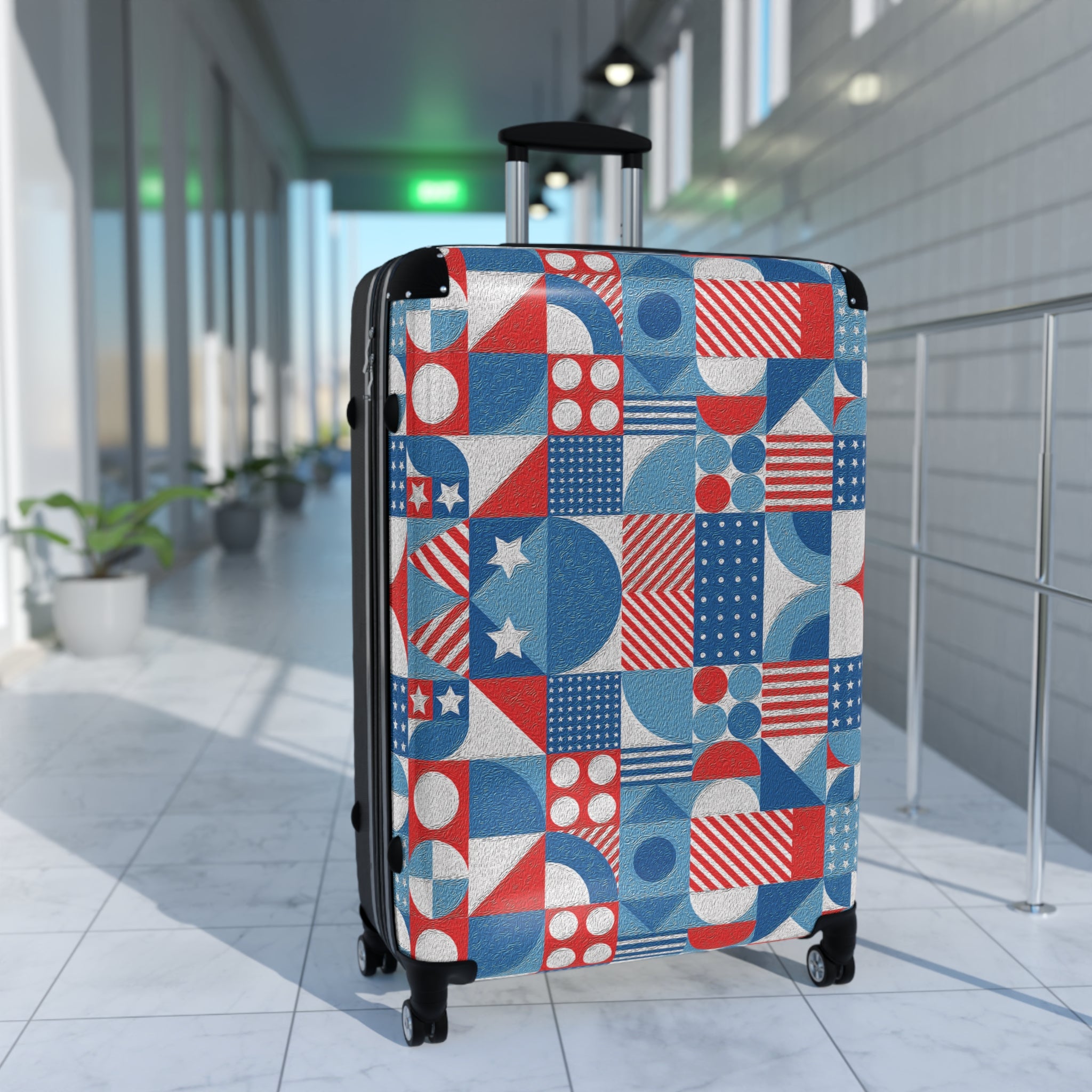 Red White and Blue Geometric Pattern - Stylish Luggage - Suitcase for Adventurers - Blue