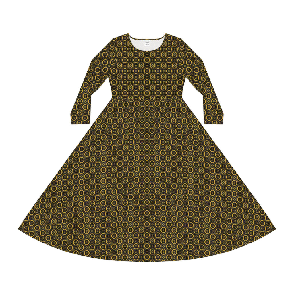 Solaris - Black - Gold - Elegant Women's Long Sleeve Dance Dress