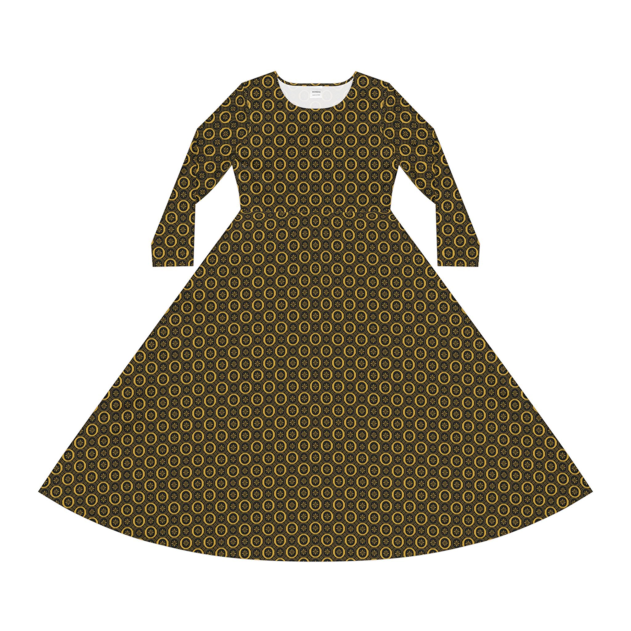 Solaris - Black - Gold - Elegant Women's Long Sleeve Dance Dress