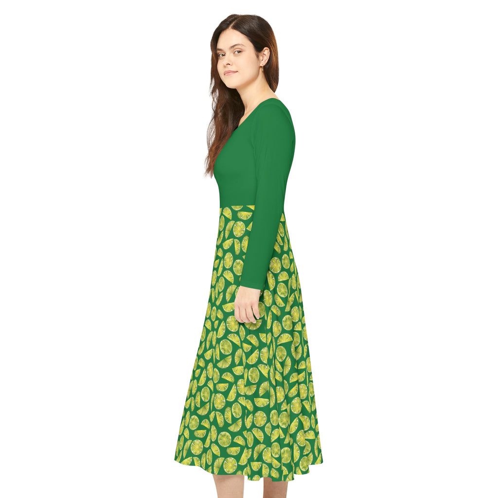 Zest Coast Vibes - Elegant Women's Long Sleeve Dance Dress - Green