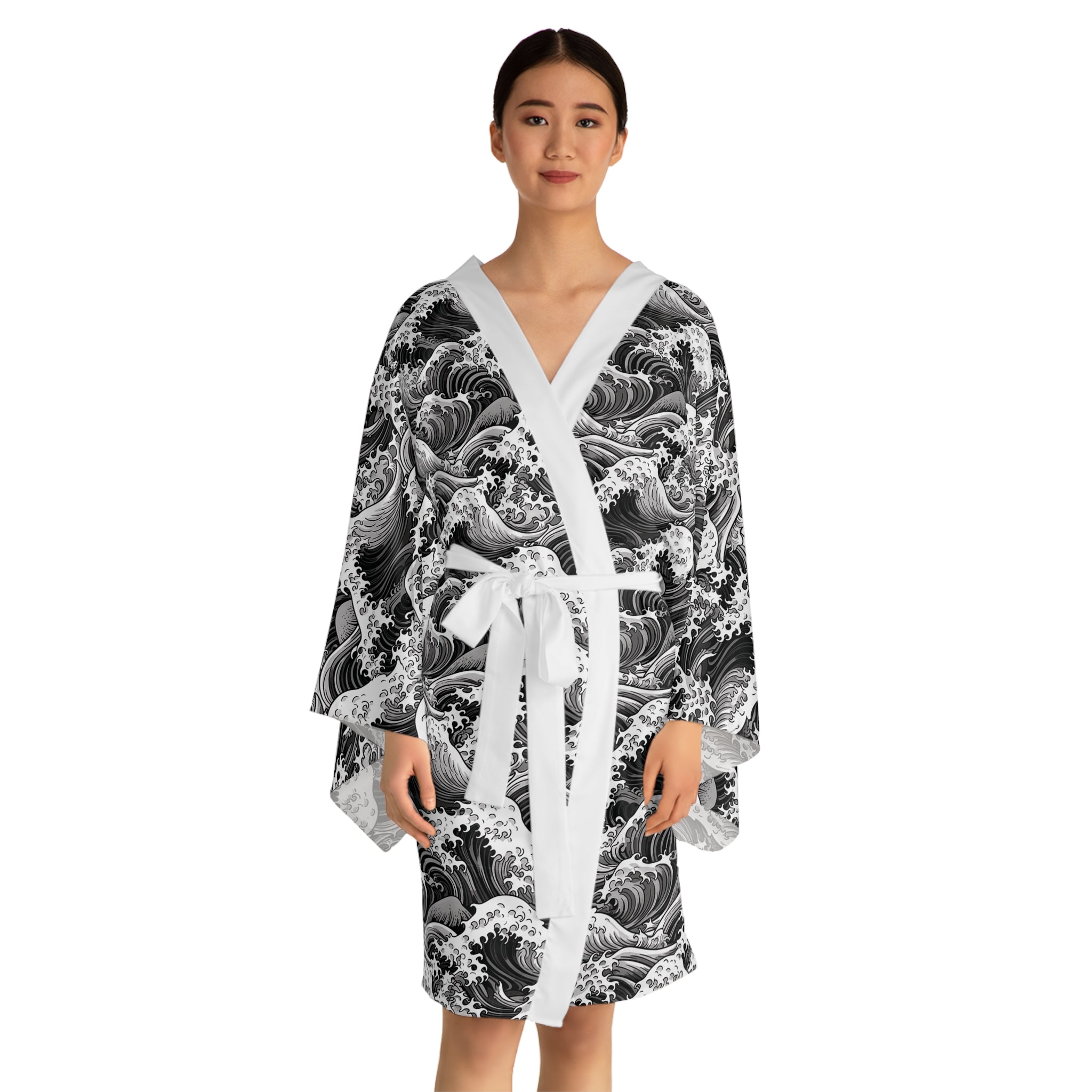 Tempest Tides - Black - Long Sleeve Kimono Robe - Chic Loungewear, Spa Outfit, Gift for Her, Inner Peace, Home Comfort