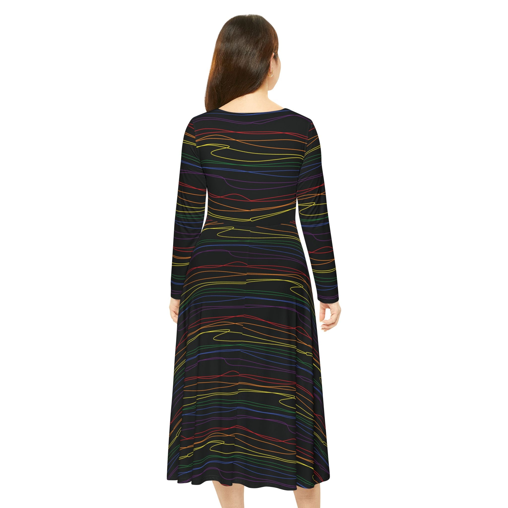 Elegant Women's Long Sleeve Dance Dress - Chromawave - Black -