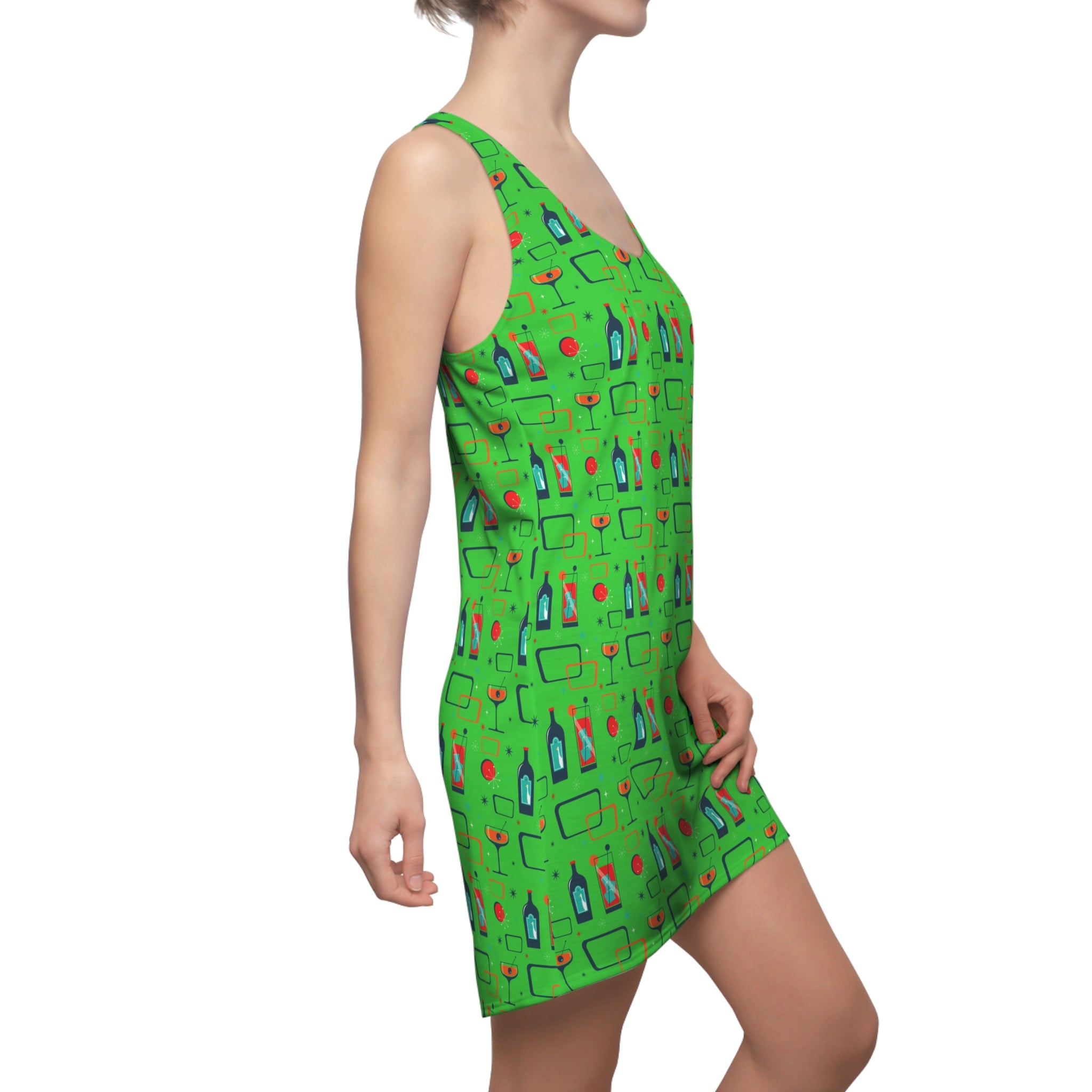 Cocktail Time - Lime Green - Racerback Dress for Summer Fun, Beach Wear, Vacation Style, Party Outfit, Ladies Sundress