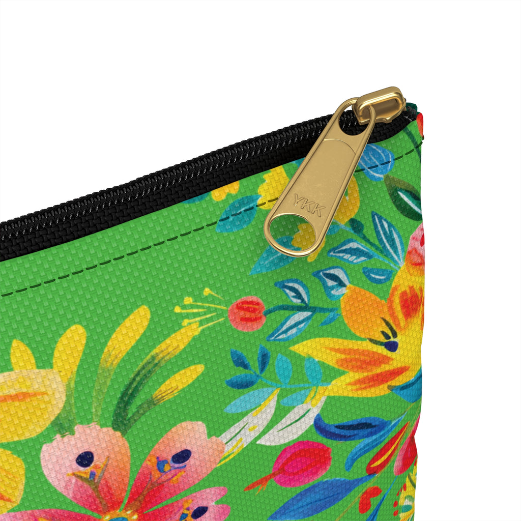 Bright Watercolor Flowers Accessory Pouch - Perfect for Adventurers & Travelers - Lime Green