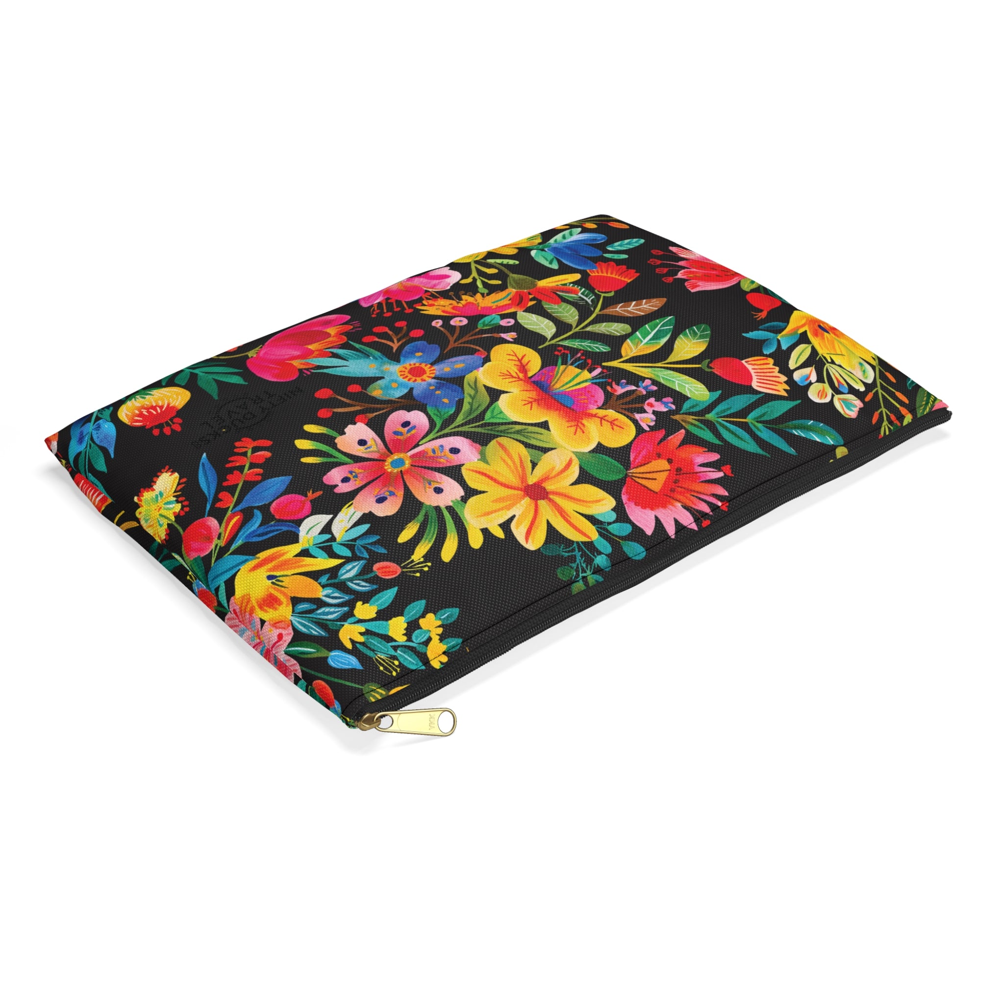 Bright Watercolor Flowers Accessory Pouch - Perfect for Adventurers & Travelers - Black