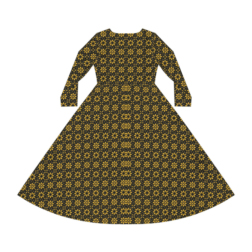 Florina - Black - Gold - Elegant Women's Long Sleeve Dance Dress