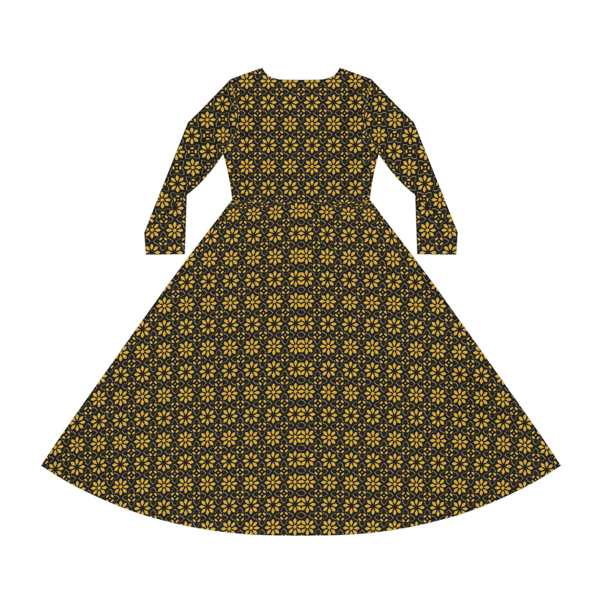 Florina - Black - Gold - Elegant Women's Long Sleeve Dance Dress