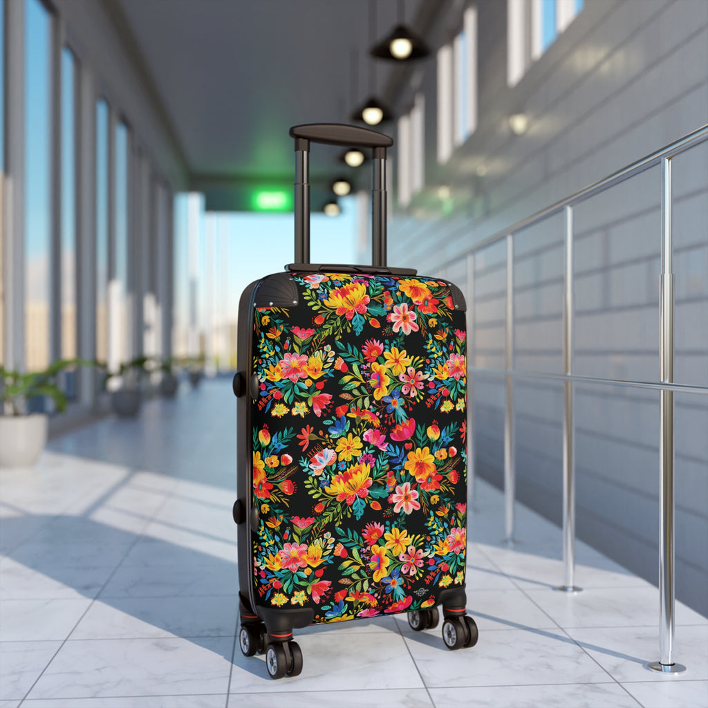 Bright Watercolor Flowers - Black - Suitcase - Stylish Luggage for Adventurers