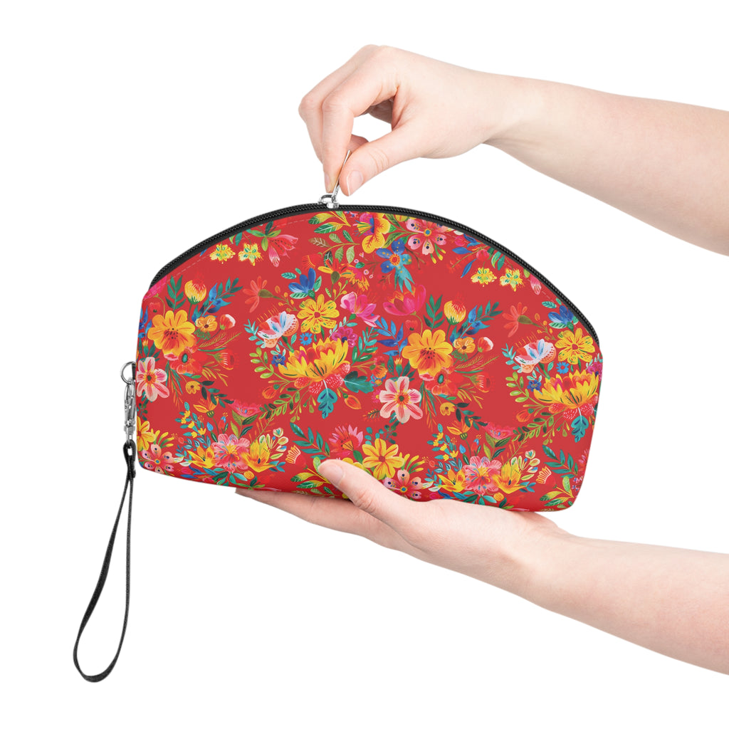 Bright Watercolor Flowers Makeup Bag - Fun & Functional Travel Accessory - Scarlet
