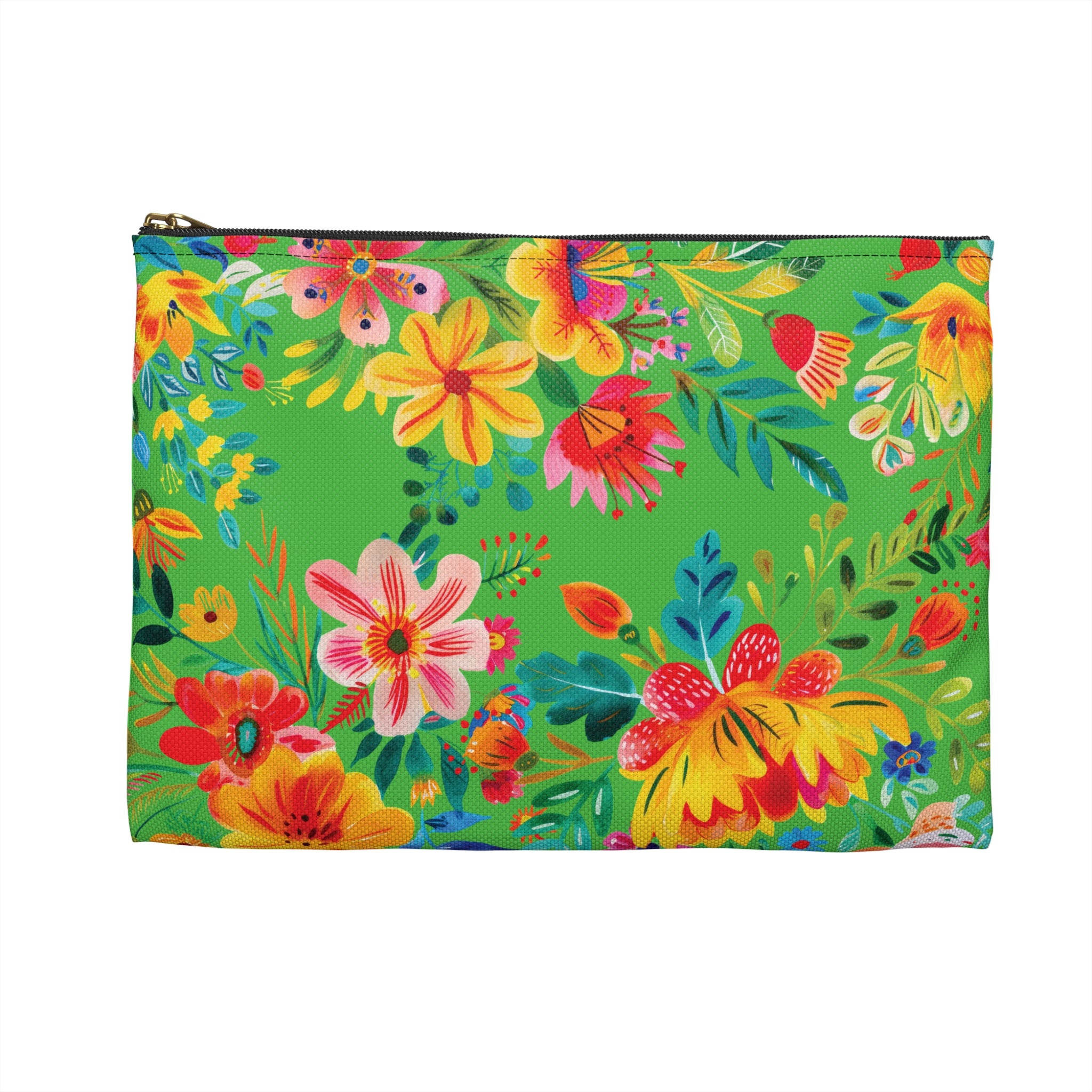 Bright Watercolor Flowers Accessory Pouch - Perfect for Adventurers & Travelers - Lime Green