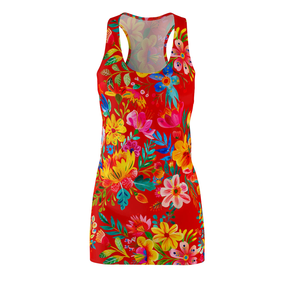 Bright Bold Watercolor Flowers -  Racerback Dress for Summer Fun, Beach Wear, Vacation Style, Party Outfit, Ladies Sundress