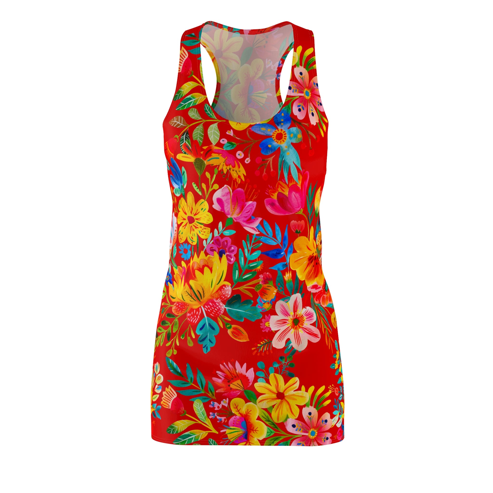 Bright Bold Watercolor Flowers -  Racerback Dress for Summer Fun, Beach Wear, Vacation Style, Party Outfit, Ladies Sundress