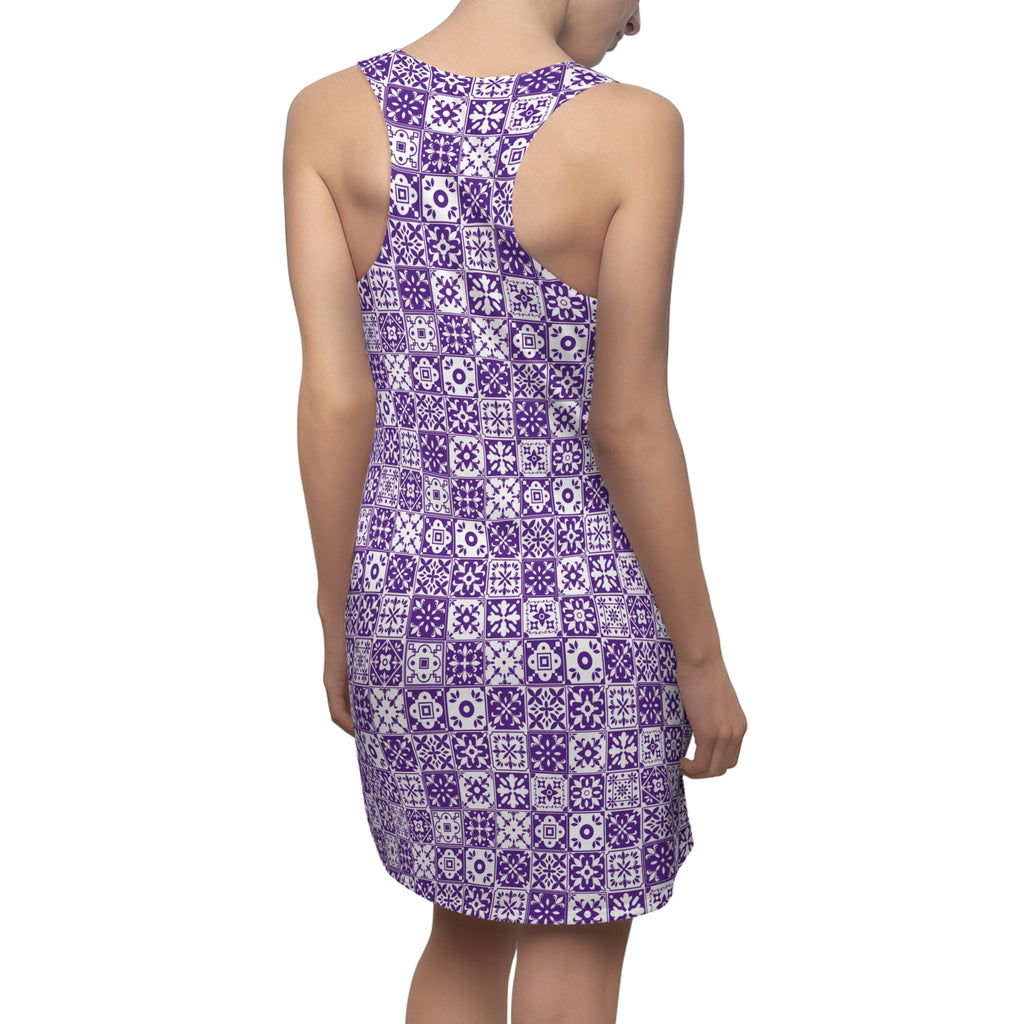 Mediterraneo Mosaic - Purple - Small Print -  Racerback Dress for Summer Fun, Beach Wear, Vacation Style, Party Outfit, Ladies Sundress
