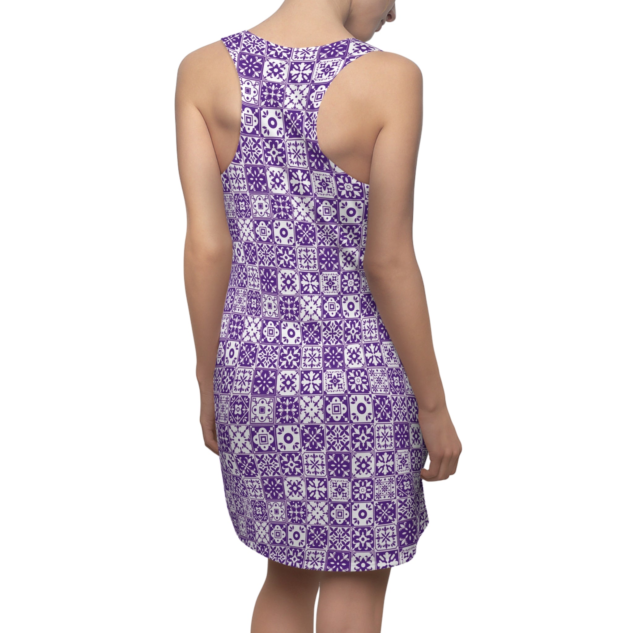 Mediterraneo Mosaic - Purple - Small Print -  Racerback Dress for Summer Fun, Beach Wear, Vacation Style, Party Outfit, Ladies Sundress