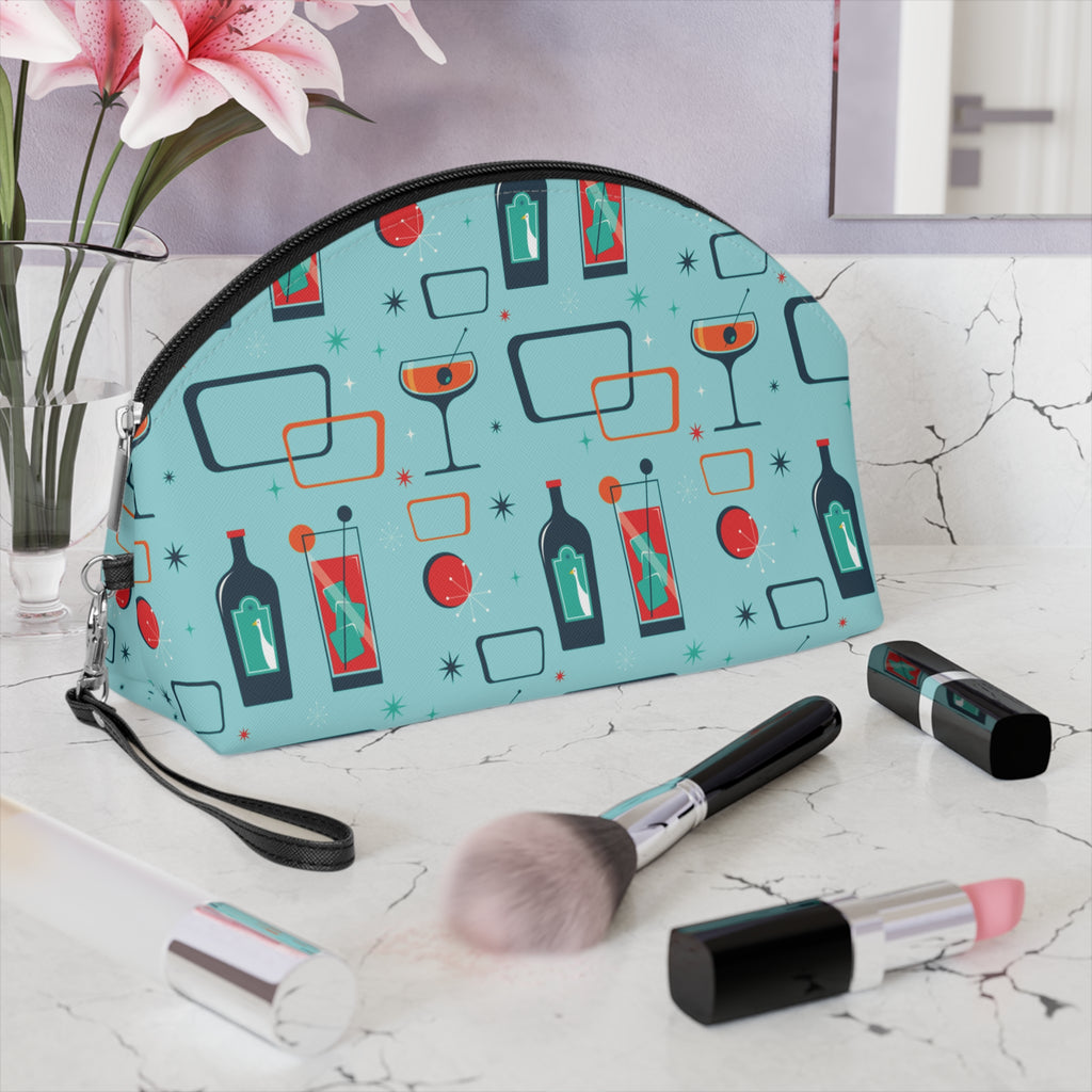 Cocktail Time - Electric Blue - Mid Century design - Makeup Bag - Fun & Functional Travel Accessory