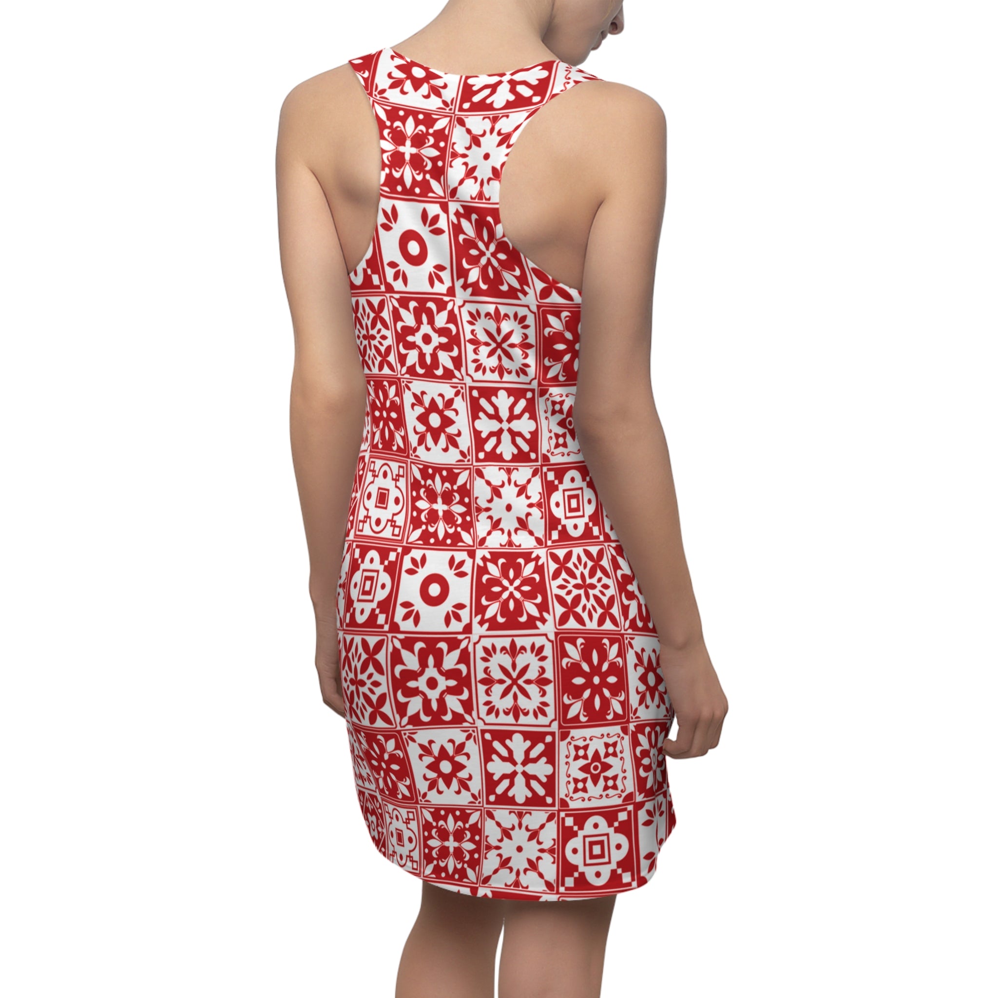 Mediterraneo Mosaic - Red - Big Print -  Racerback Dress for Summer Fun, Beach Wear, Vacation Style, Party Outfit, Ladies Sundress