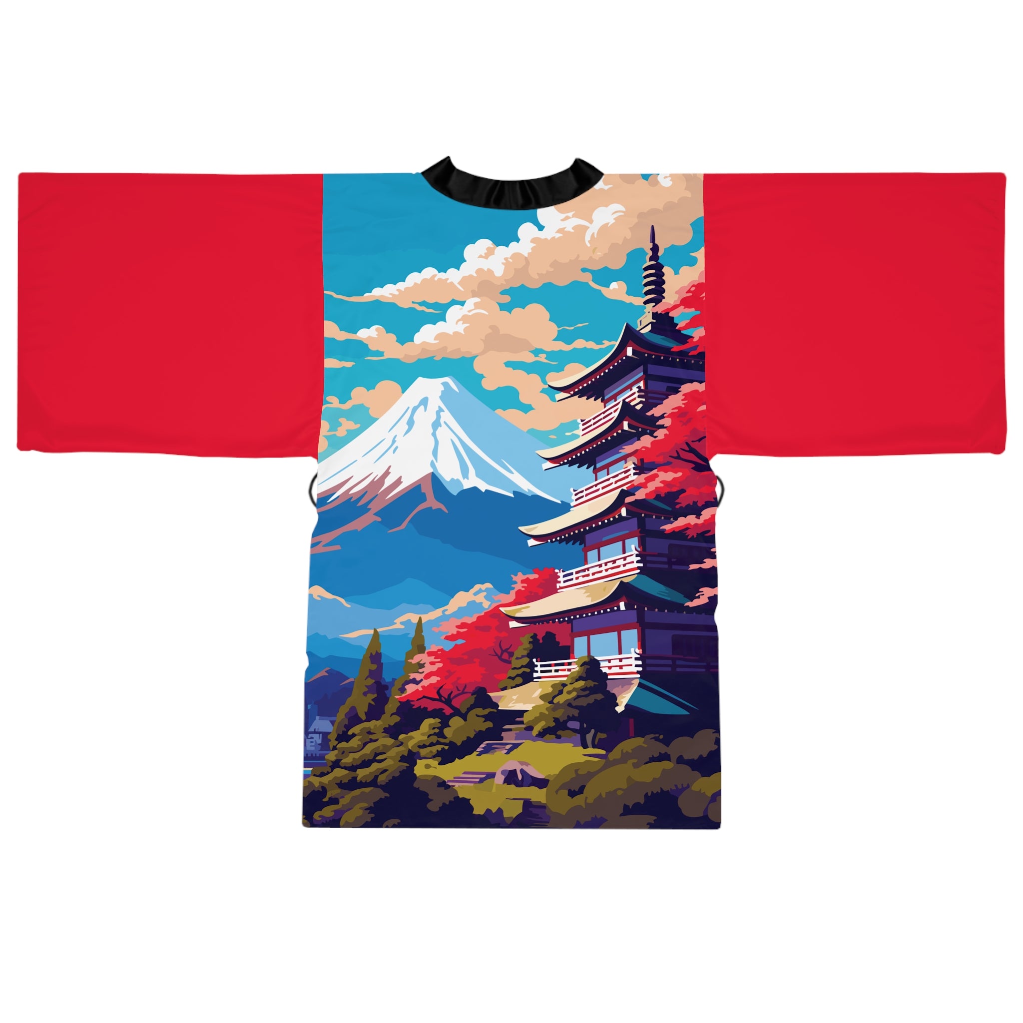 Cities and Landmarks - Mount Fuji - Japan - Long Sleeve Kimono Robe - Chic Loungewear, Spa Outfit, Gift for Her, Inner Peace, Home Comfort
