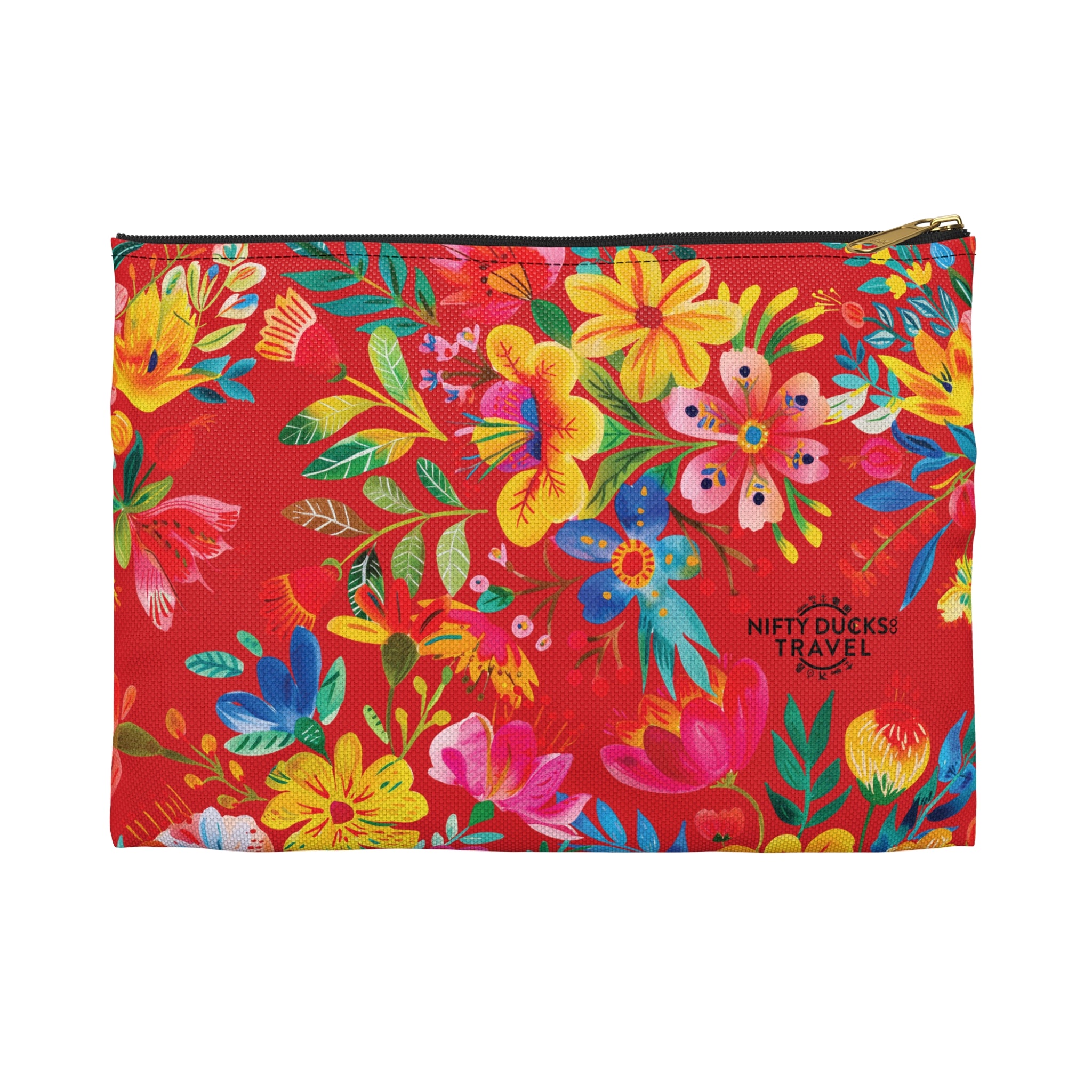 Bright Watercolor Flowers Accessory Pouch - Perfect for Adventurers & Travelers - Scarlet