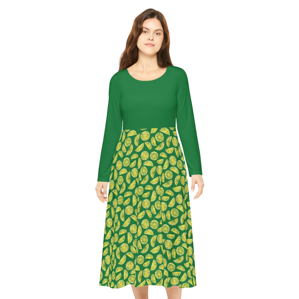 Zest Coast Vibes - Elegant Women's Long Sleeve Dance Dress - Green