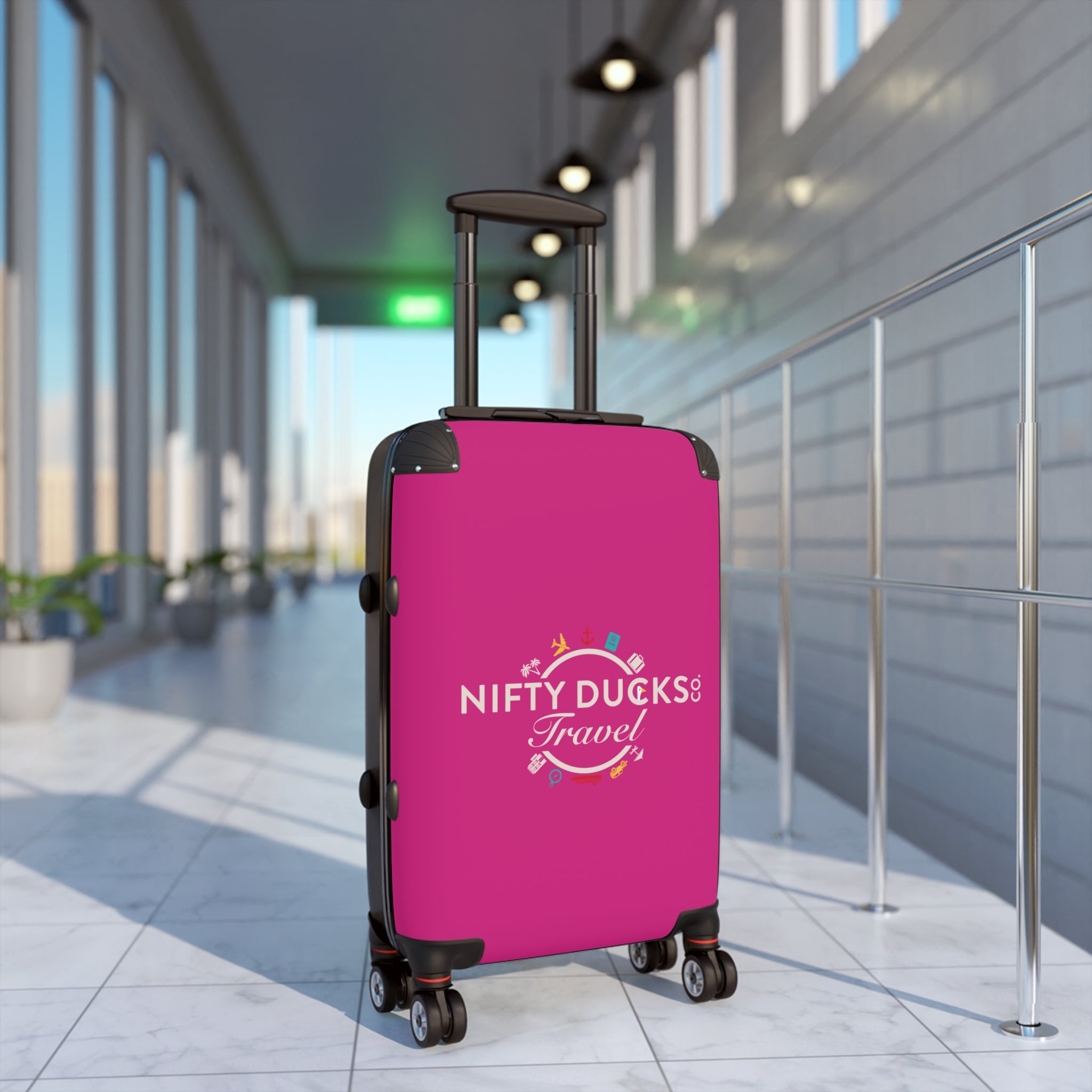 Nifty Ducks Travel Logo Suitcase - Stylish Luggage for Adventurers - Barbie Pink