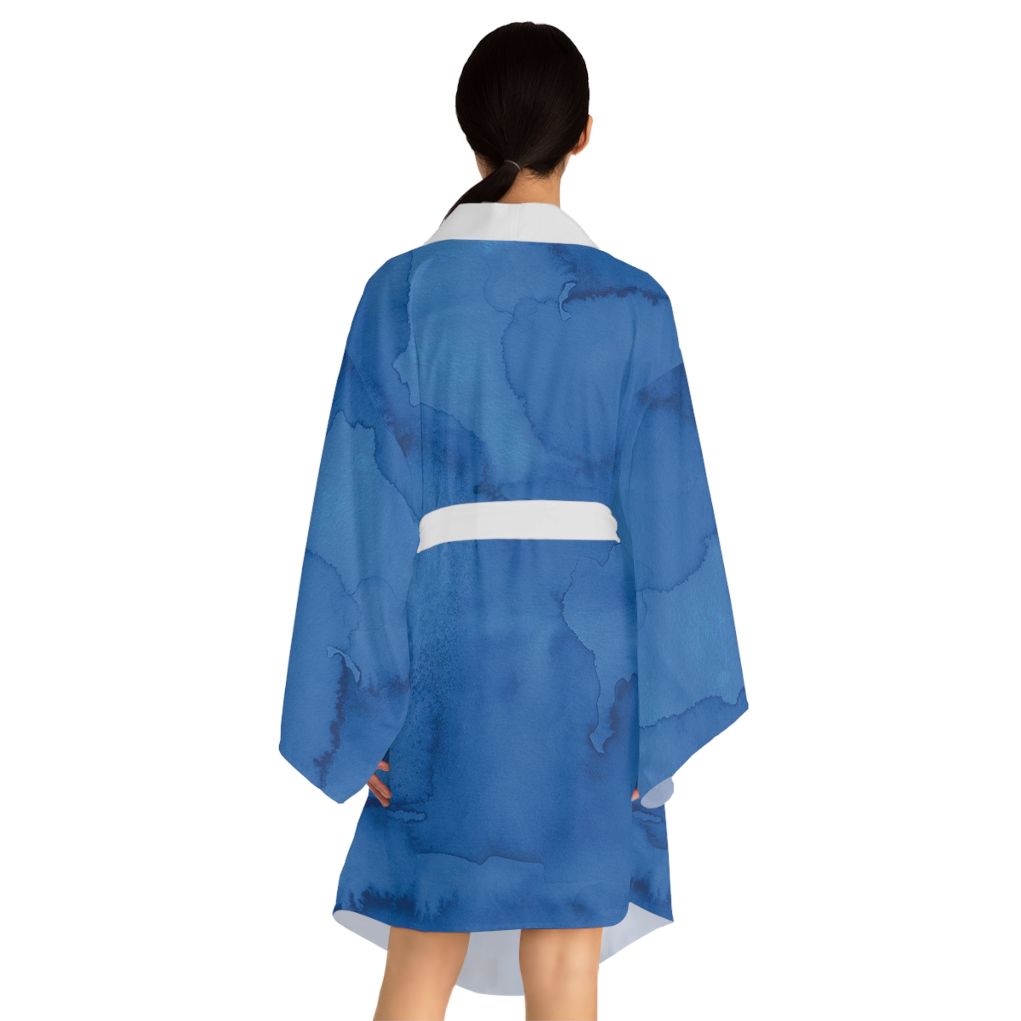 Watercolor - Blue - Long Sleeve Kimono Robe - Chic Loungewear, Spa Outfit, Gift for Her, Inner Peace, Home Comfort