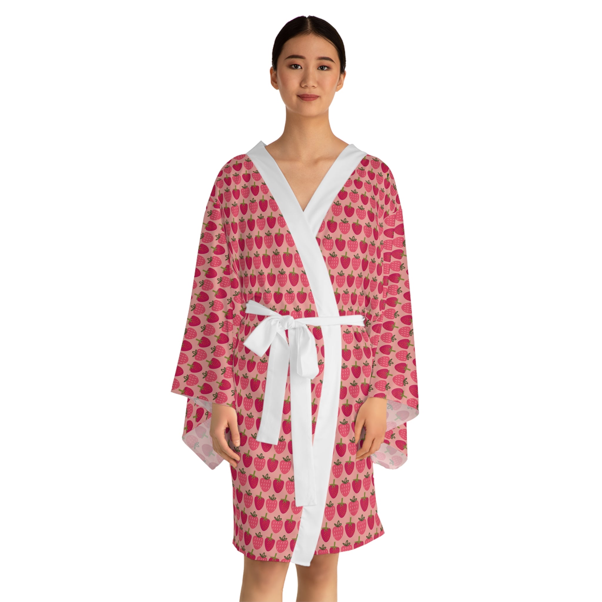 Sweet Strawberries - Long Sleeve Kimono Robe - Chic Loungewear, Spa Outfit, Gift for Her, Inner Peace, Home Comfort
