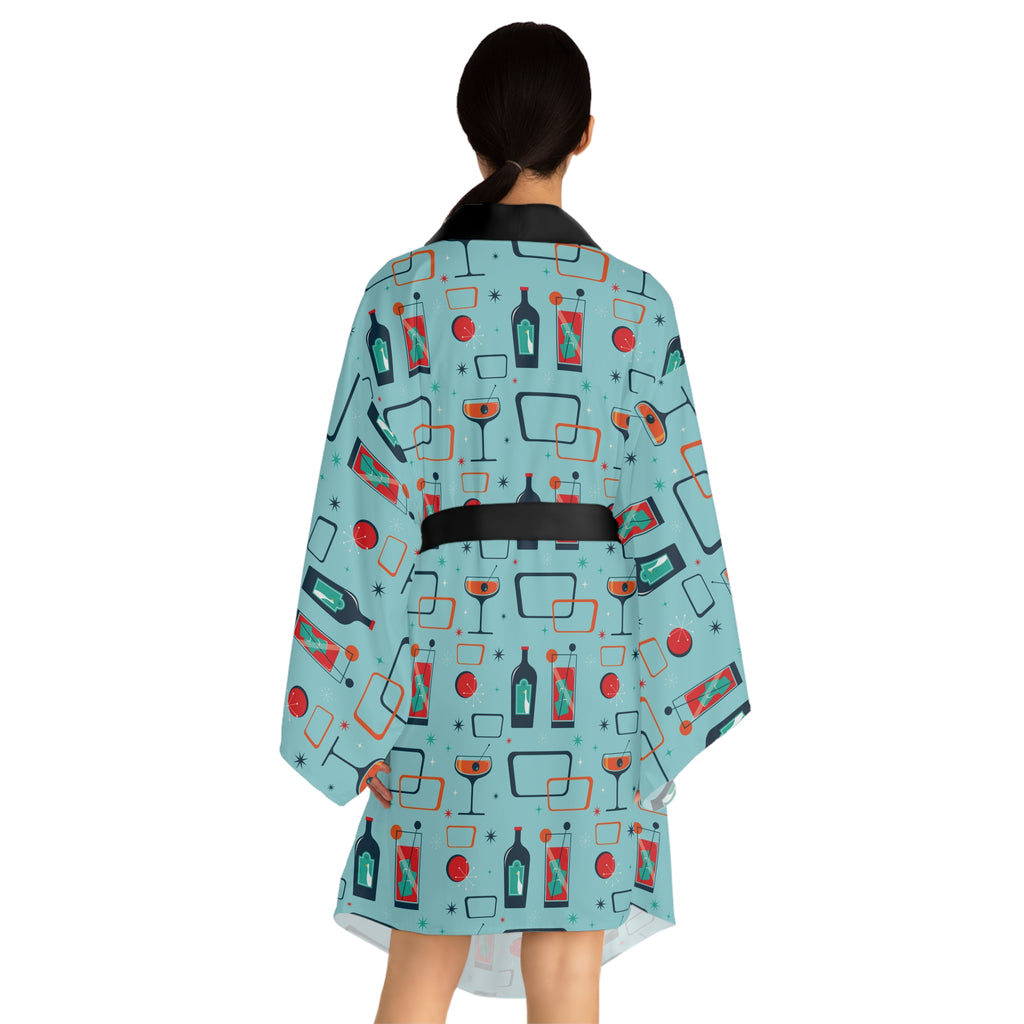 Cocktail Time - Electric Blue - Long Sleeve Kimono Robe - Chic Loungewear, Spa Outfit, Gift for Her, Inner Peace, Home Comfort