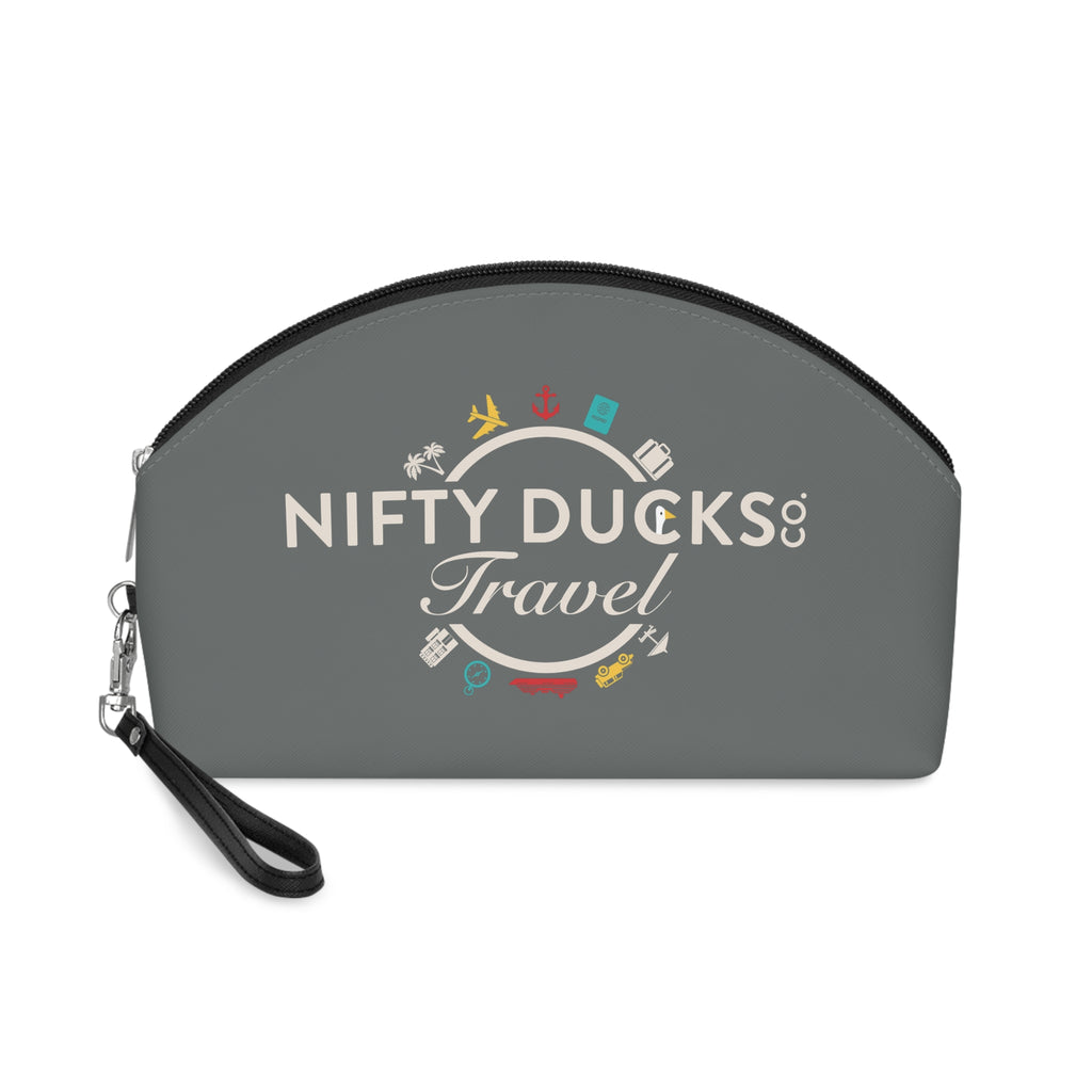 Nifty Ducks Travel Logo - Makeup Bag - Fun & Functional Travel Accessory - Dark Gray