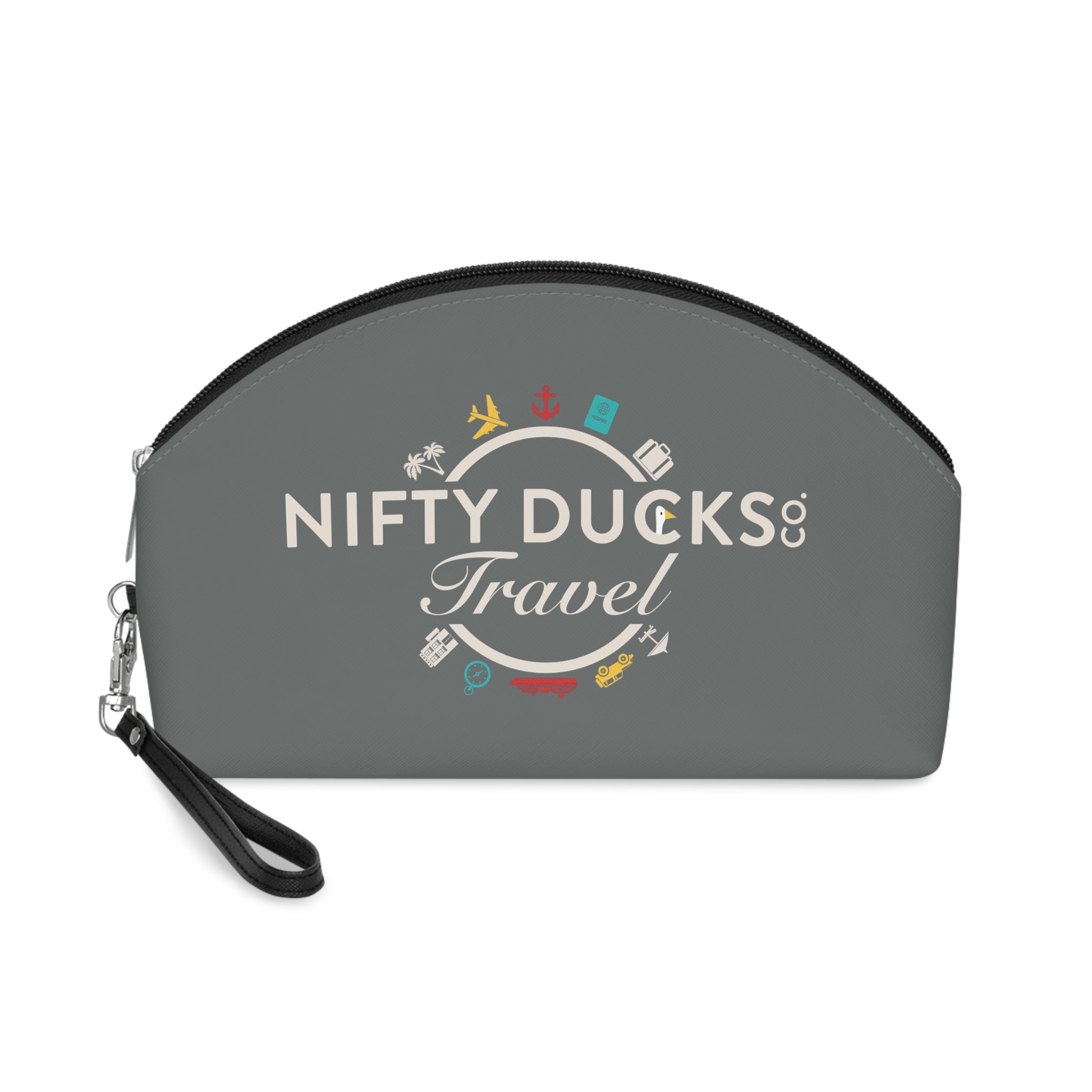 Nifty Ducks Travel Logo - Makeup Bag - Fun & Functional Travel Accessory - Dark Gray