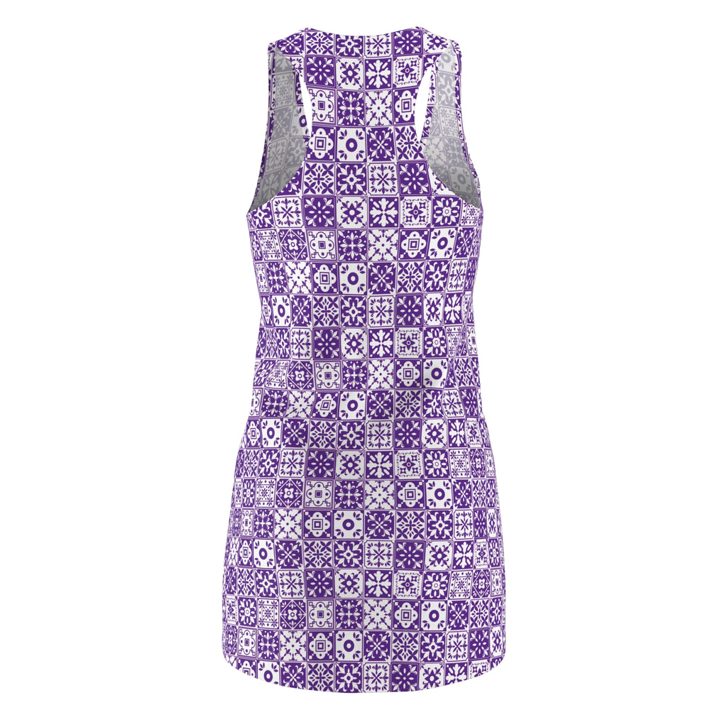 Mediterraneo Mosaic - Purple - Small Print -  Racerback Dress for Summer Fun, Beach Wear, Vacation Style, Party Outfit, Ladies Sundress