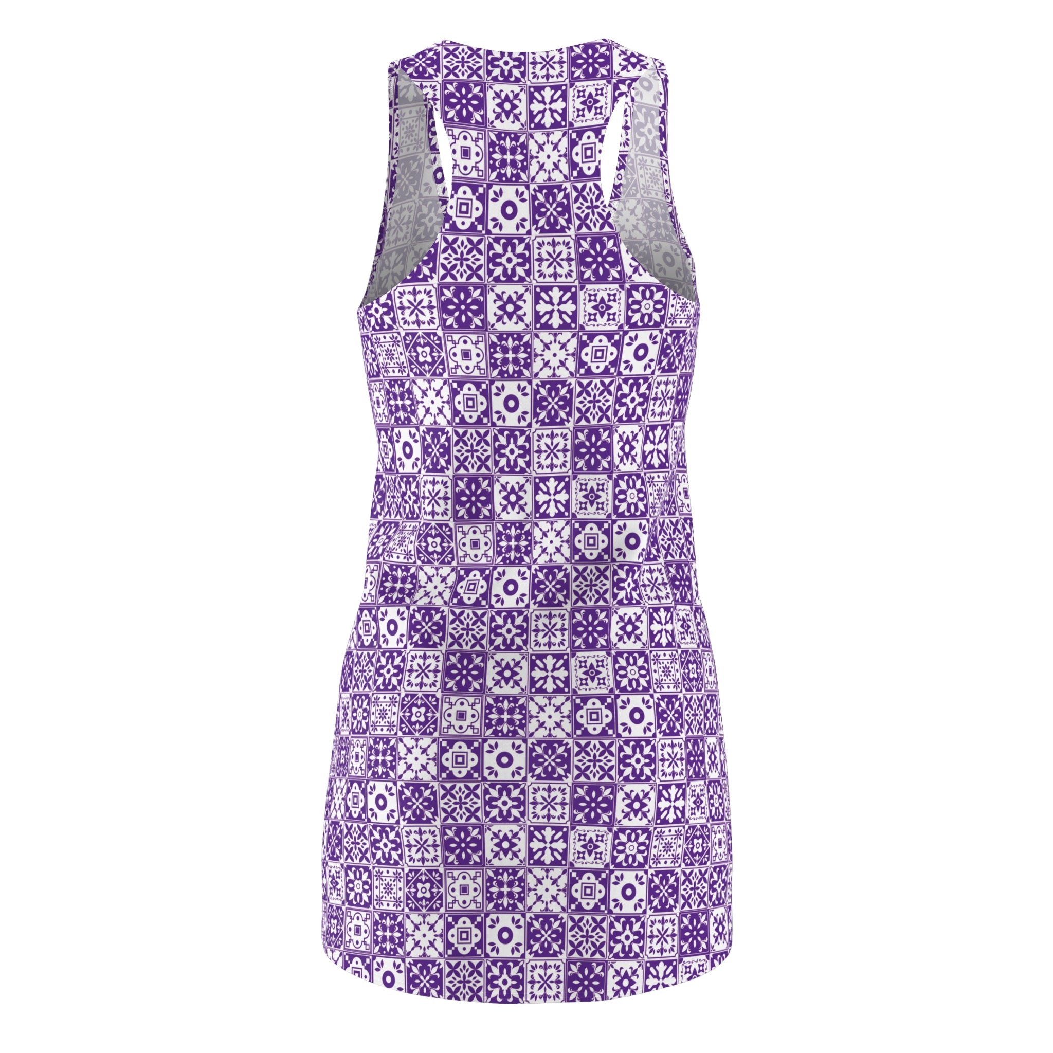 Mediterraneo Mosaic - Purple - Small Print -  Racerback Dress for Summer Fun, Beach Wear, Vacation Style, Party Outfit, Ladies Sundress