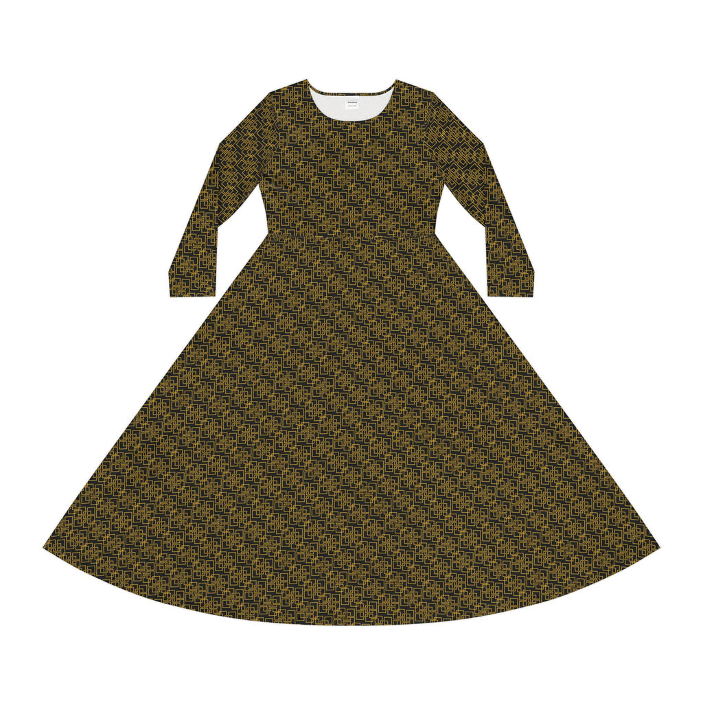 Linea Moda - Black - Gold - Elegant Women's Long Sleeve Dance Dress