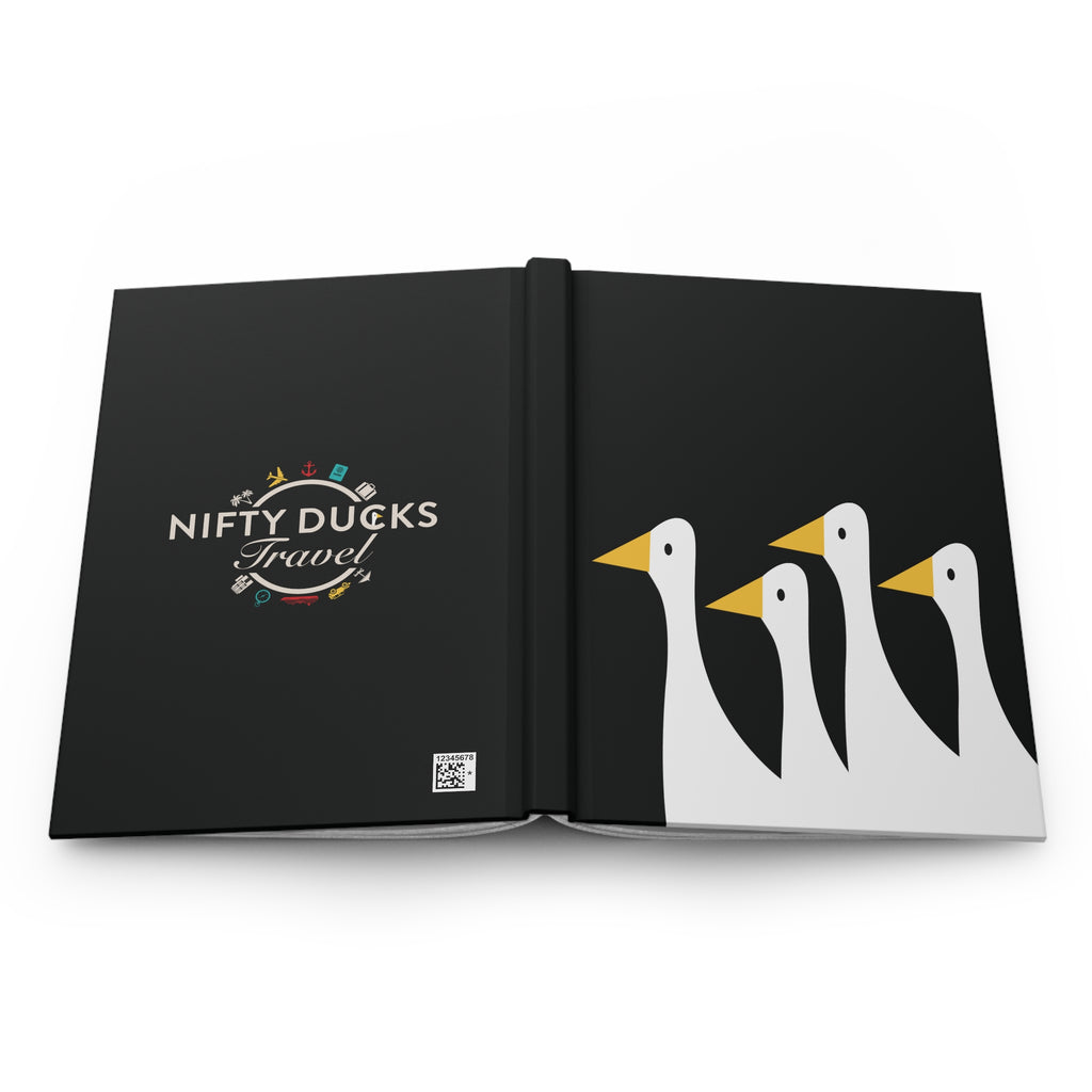 Traveling Ducks - Nifty Ducks Travel Logo - Black - Hardcover Journal - Matte Finish