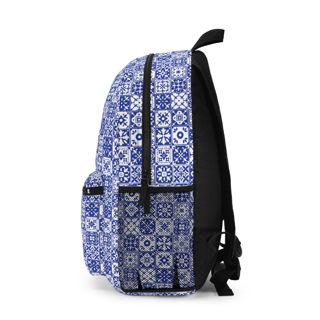 Mediterraneo Mosaic - Blue - Backpack - Travel Bag with Black Duck Design
