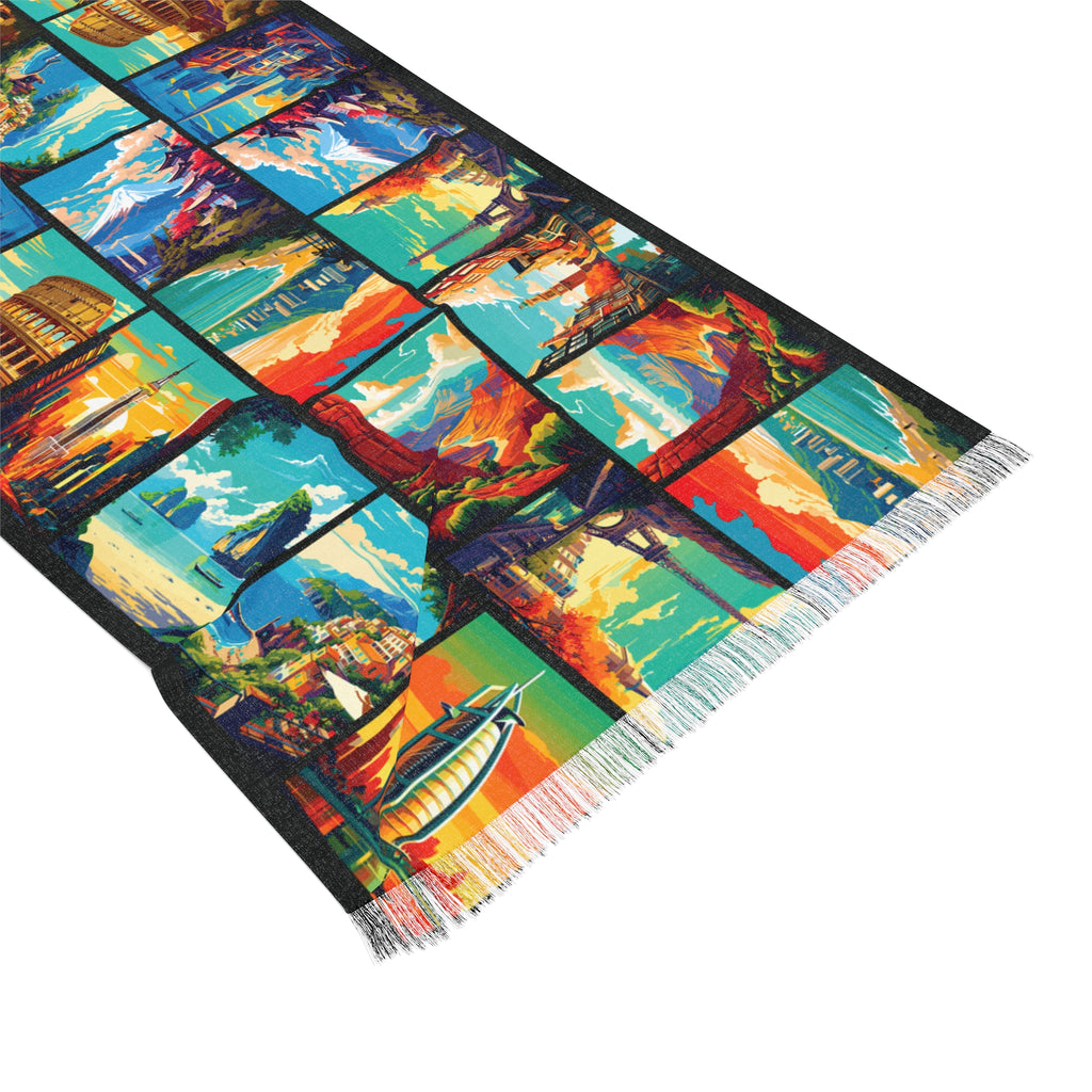 Cities and Landmarks - Big Print - Black - Scarf - Lightweight Shawl, Perfect for Outdoor Events, Mothers Day Gift
