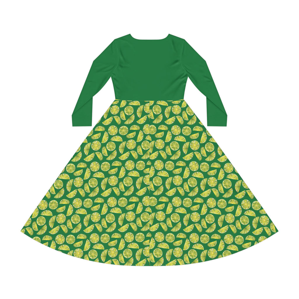 Zest Coast Vibes - Elegant Women's Long Sleeve Dance Dress - Green